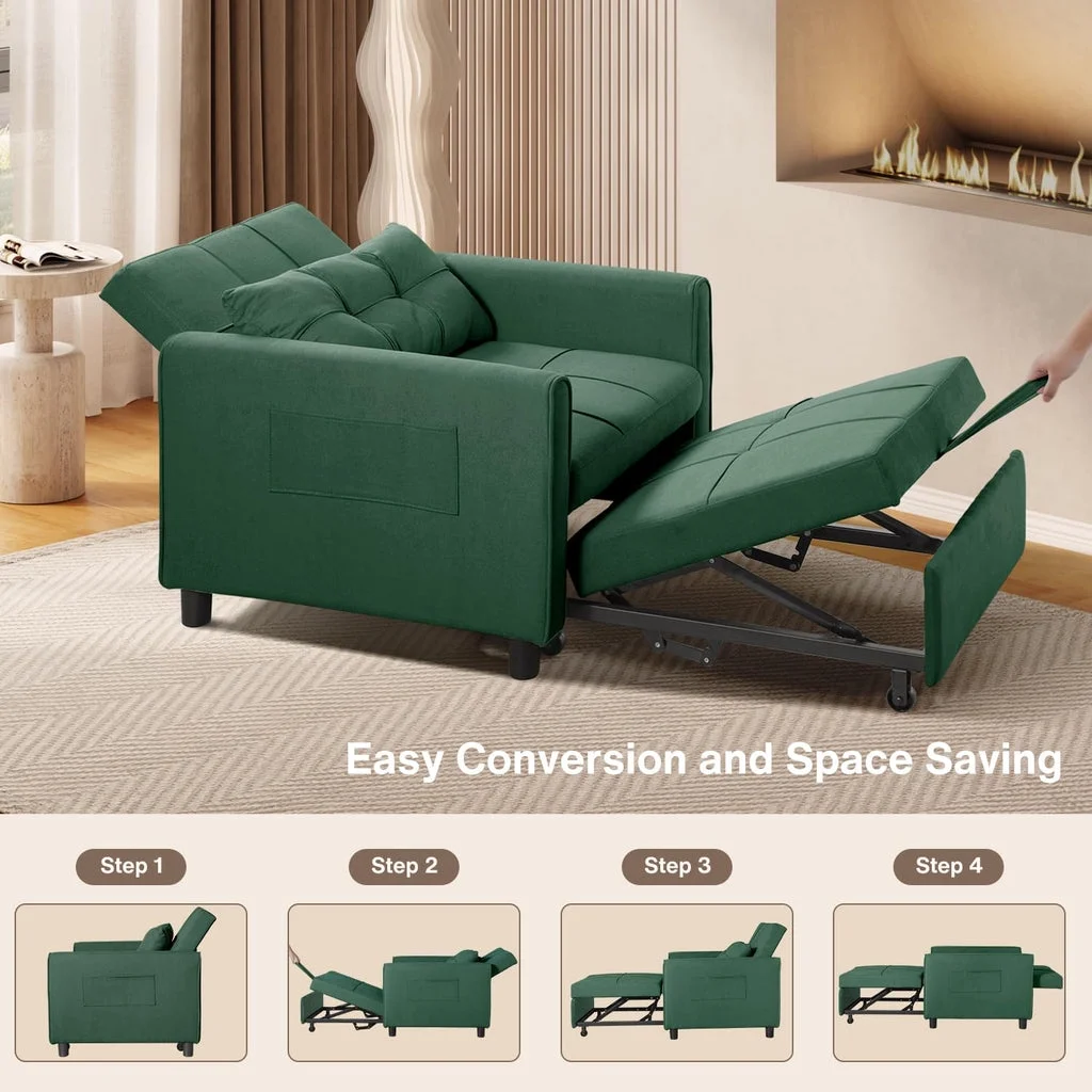 Convertible Sleeper Chair, Aiho 3 - in - 1 Convertible Sofa Bed Recliner Chair with Pull Out Couch - Dark Gray