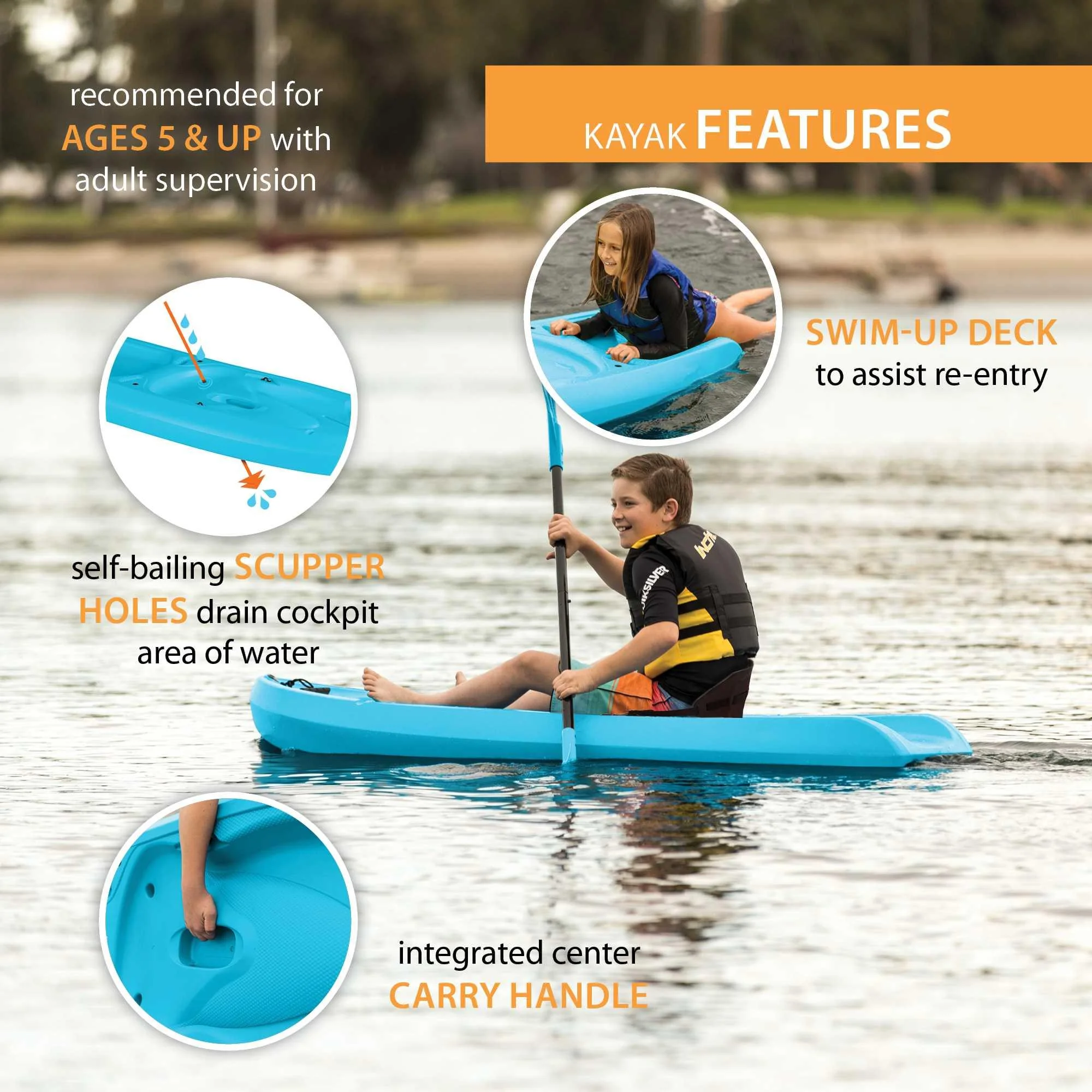 Lifetime Dash 6.5 Ft. Sit - on - Top Youth Kayak, Glacier Blue (90787)