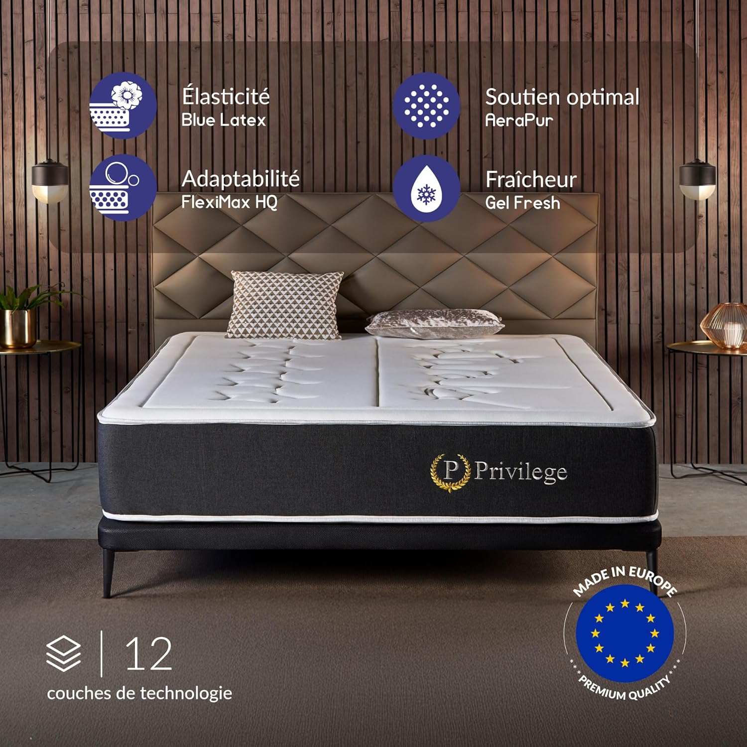Matelas 160x200 épaisseur 30 cm mémoire forme latex 7 zones confort ferme réversible