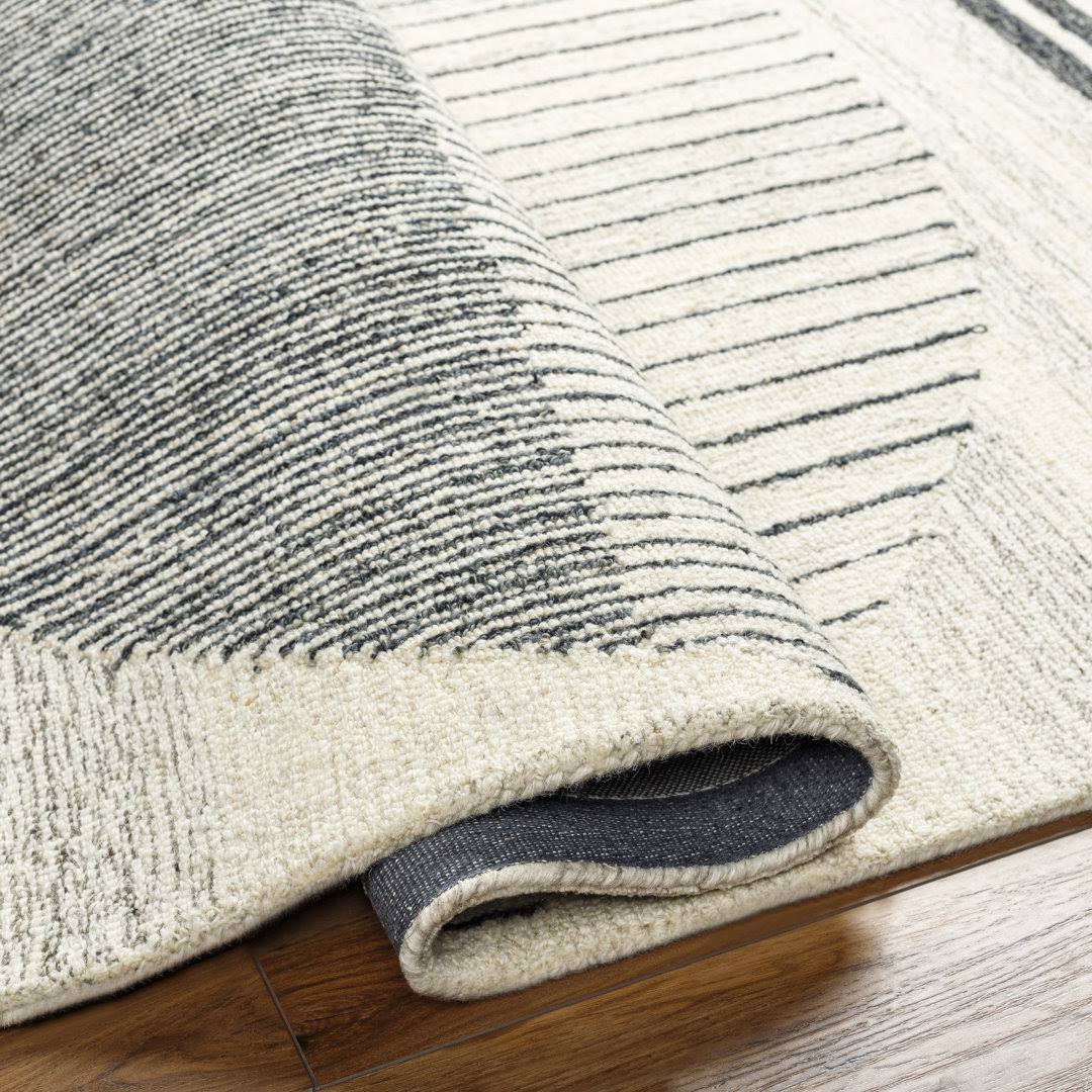 AllModern Uptown Geometric Hand Tufted Wool Area Rug in Beige/Black Rug Size: Round 8'