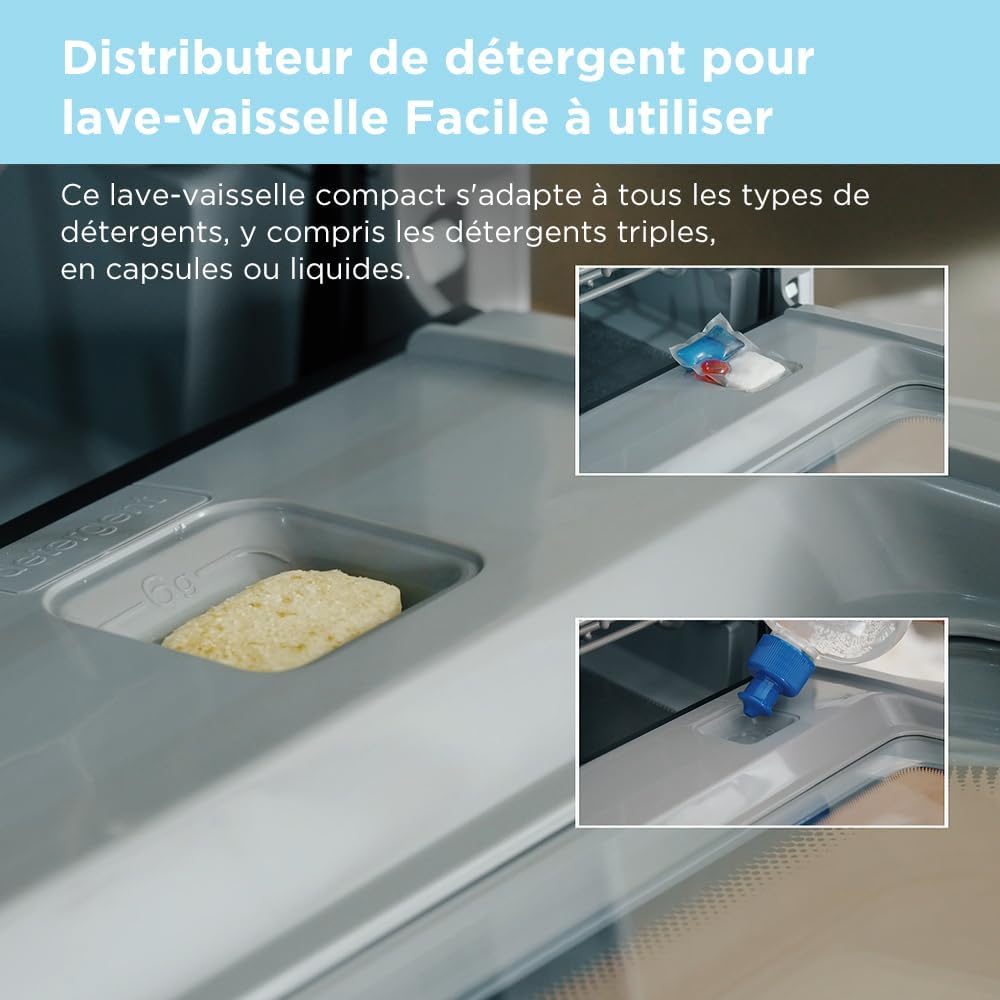 Lave vaisselle comptoir mini 6 programmes vapeur bébé fruits sans plomberie départ différé stockage 72 h blanc