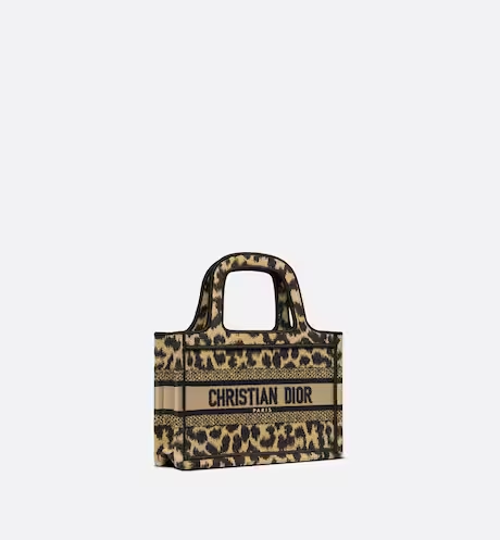 MINI DIOR BOOK TOTE Beige Multicolor Mizza Embroidery (22.5 x 15 x 6 cm)