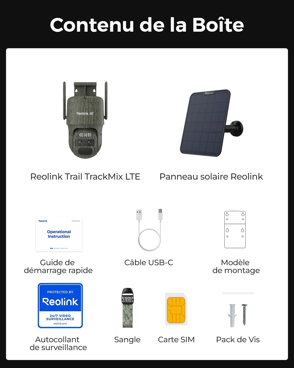 Caméra surveillance 4G LTE double objectif 4K SIM incluse PTZ suivi auto zoom hybride 6X IR sans lueur panneau solaire