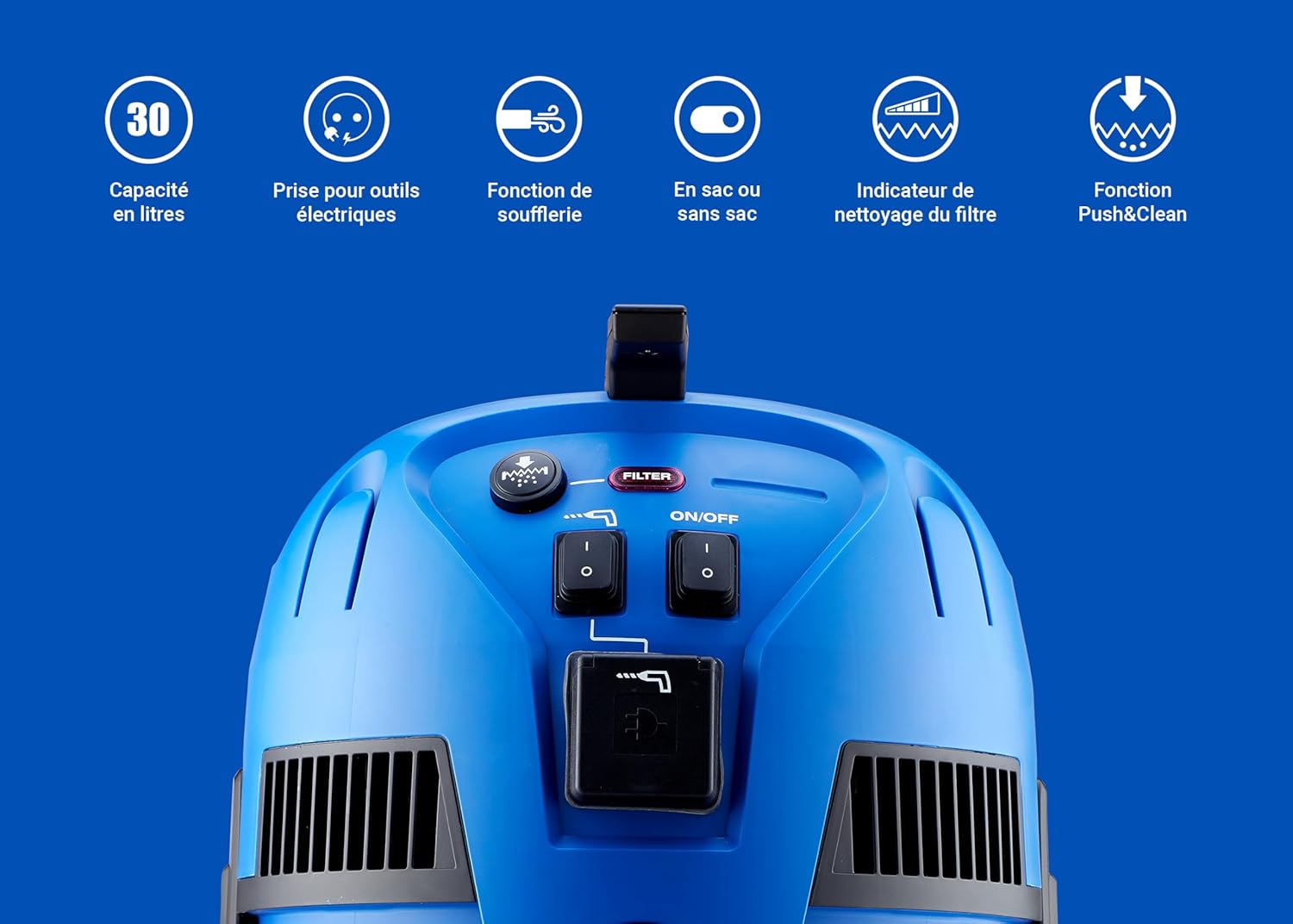 Aspirateur eau poussière 30 L inox 1400 W intérieur extérieur