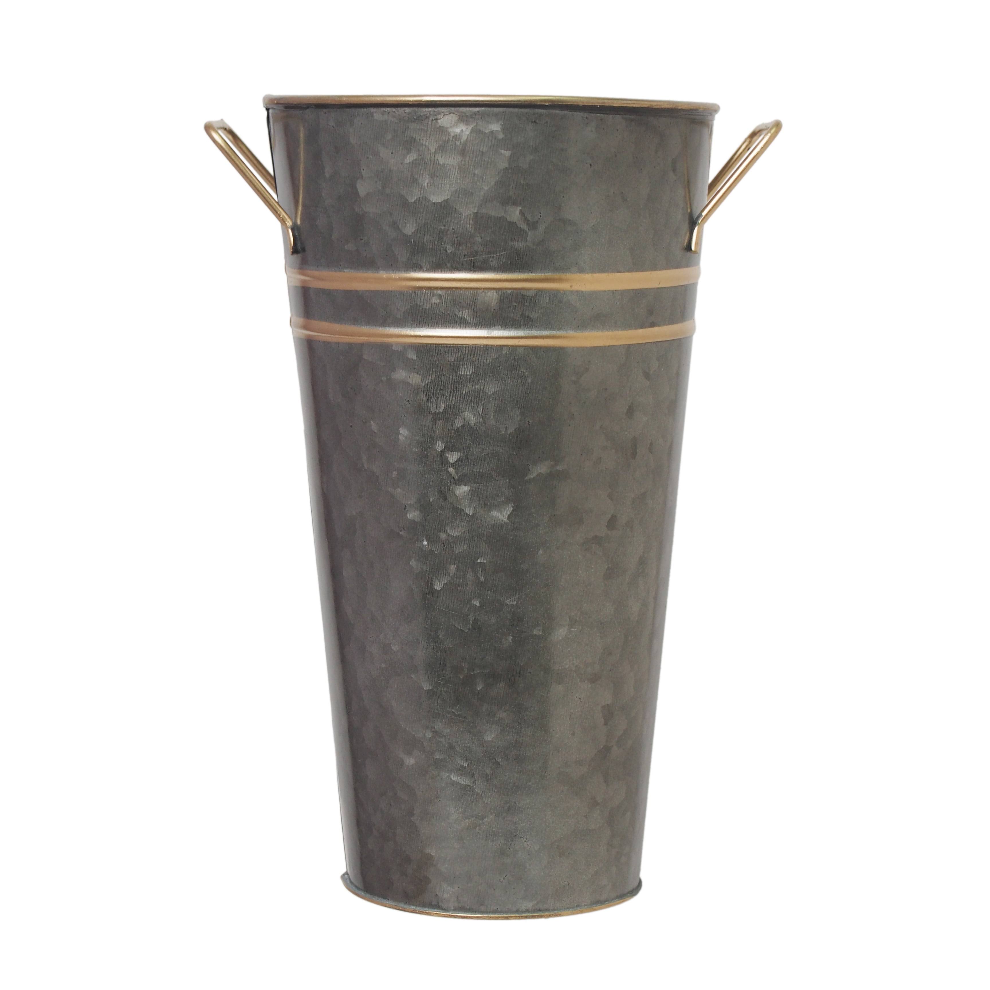 Elegant Expressions by Hosley Metal French Bucket with Handles, Black Zinc with Gold Trim, Size: Medium