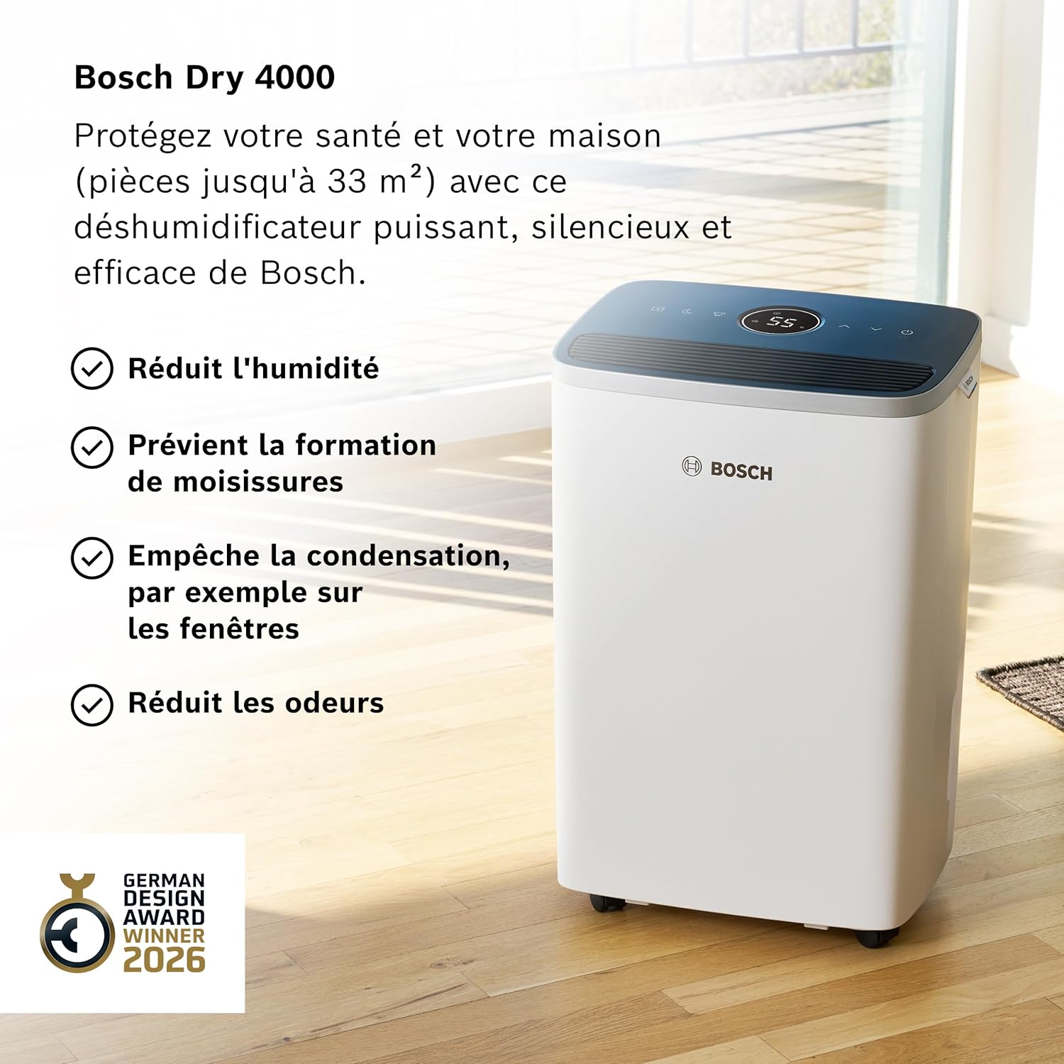 Déshumidificateur Dry 4000 silencieux efficace maison chambre jusqu’à 33 m² séchage linge rapide