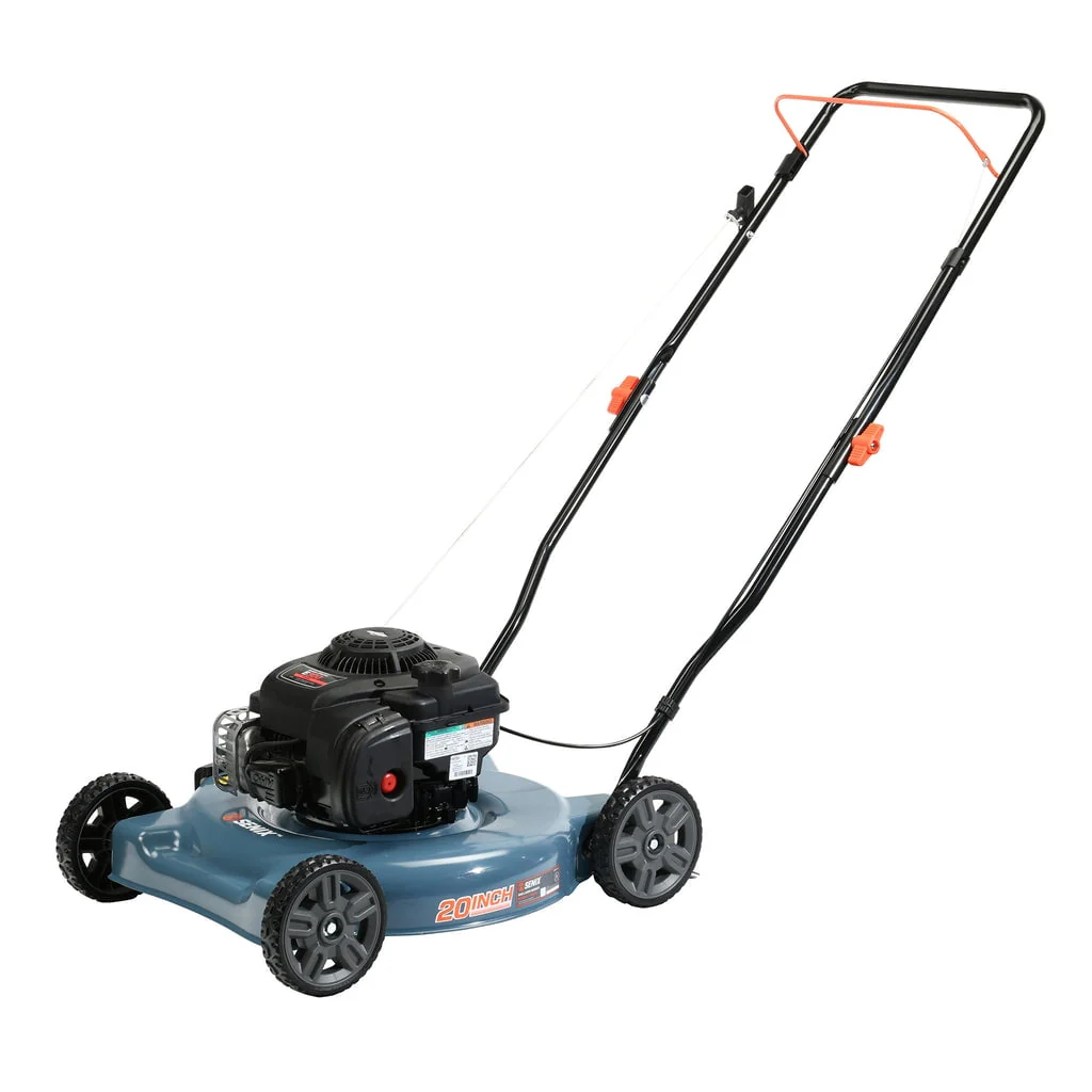 SENIX Gas Lawn Mower, 20 - Inch, 125 Cc 4 - Cycle Briggs & Stratton Engine, Push Lawnmower with Side Discharge, 3 - Position Height Adjustment, LSPG - L2, Blue