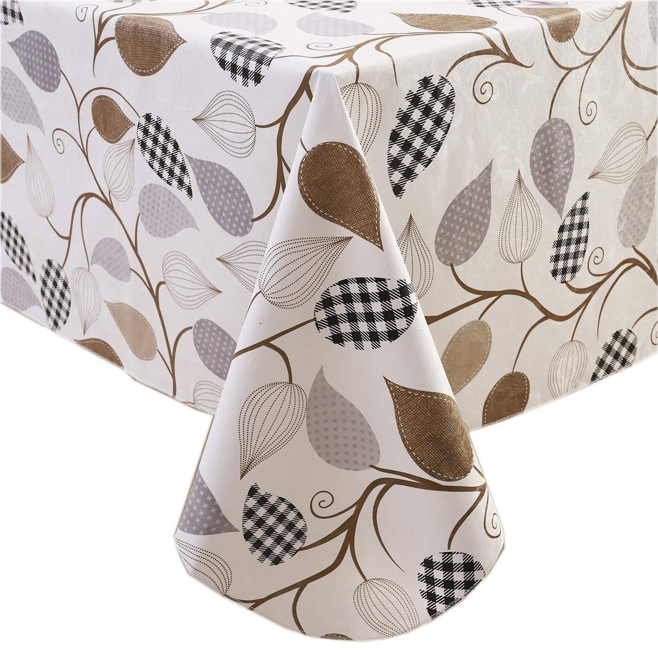 Heavy Duty Vinyl Tablecloth with Flannel Backing Waterproof Oil-proof PVC Table Cloth Stain-Resistant Wipeable Rectangle or Square Table Cover for
