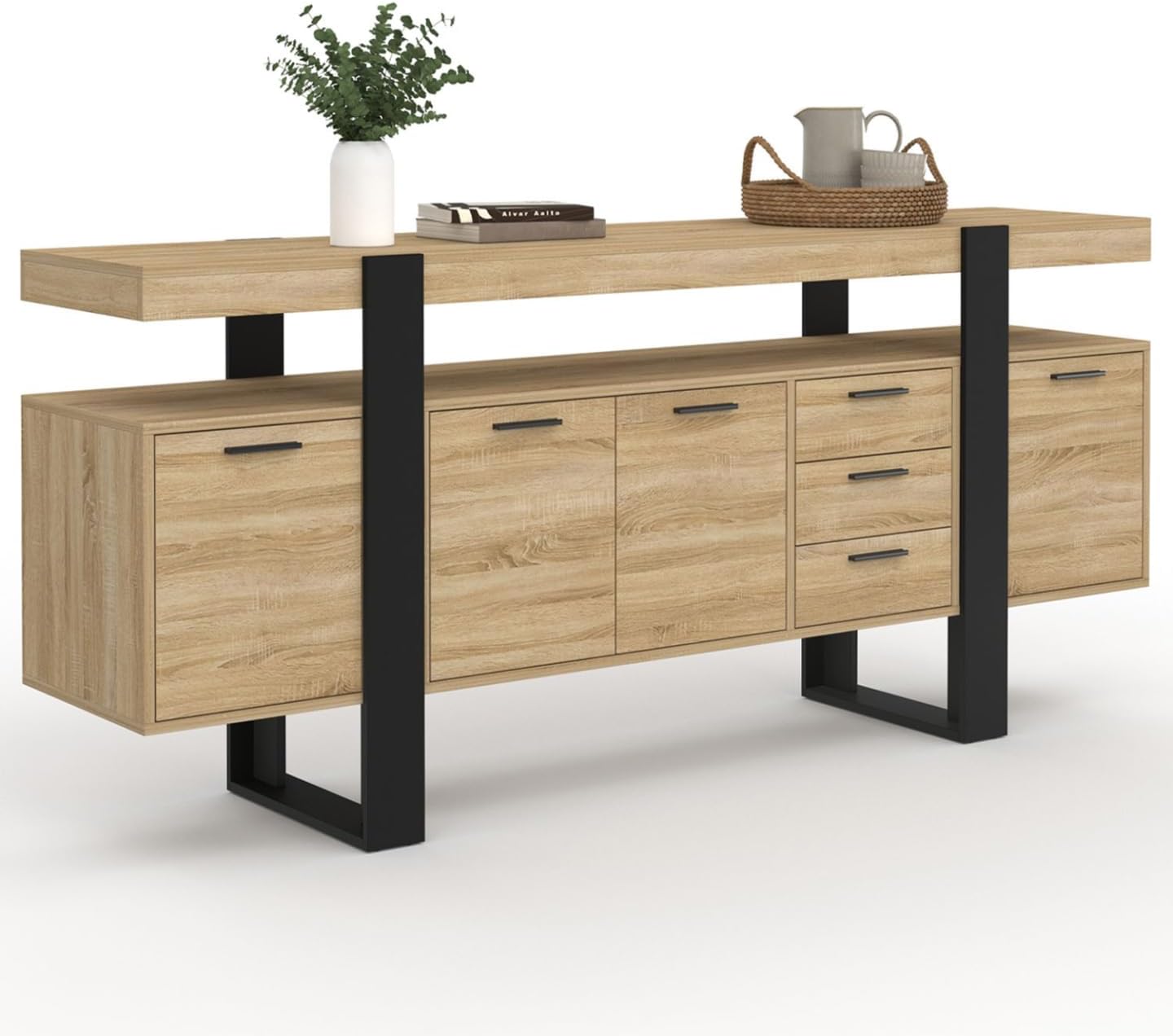 Buffet 180 cm Phoenix XXL 4 portes 3 tiroirs bois noir