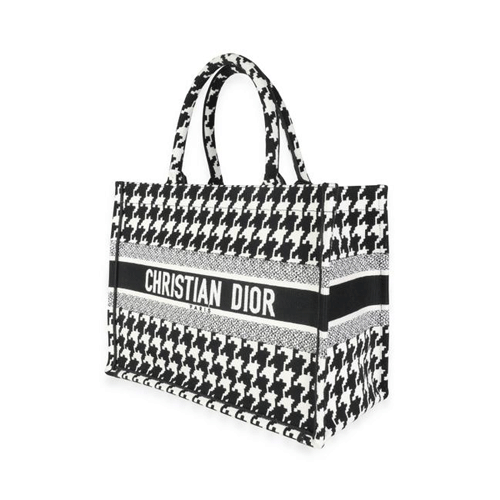MEDIUM DIOR BOOK TOTE White Houndstooth  Embroidery