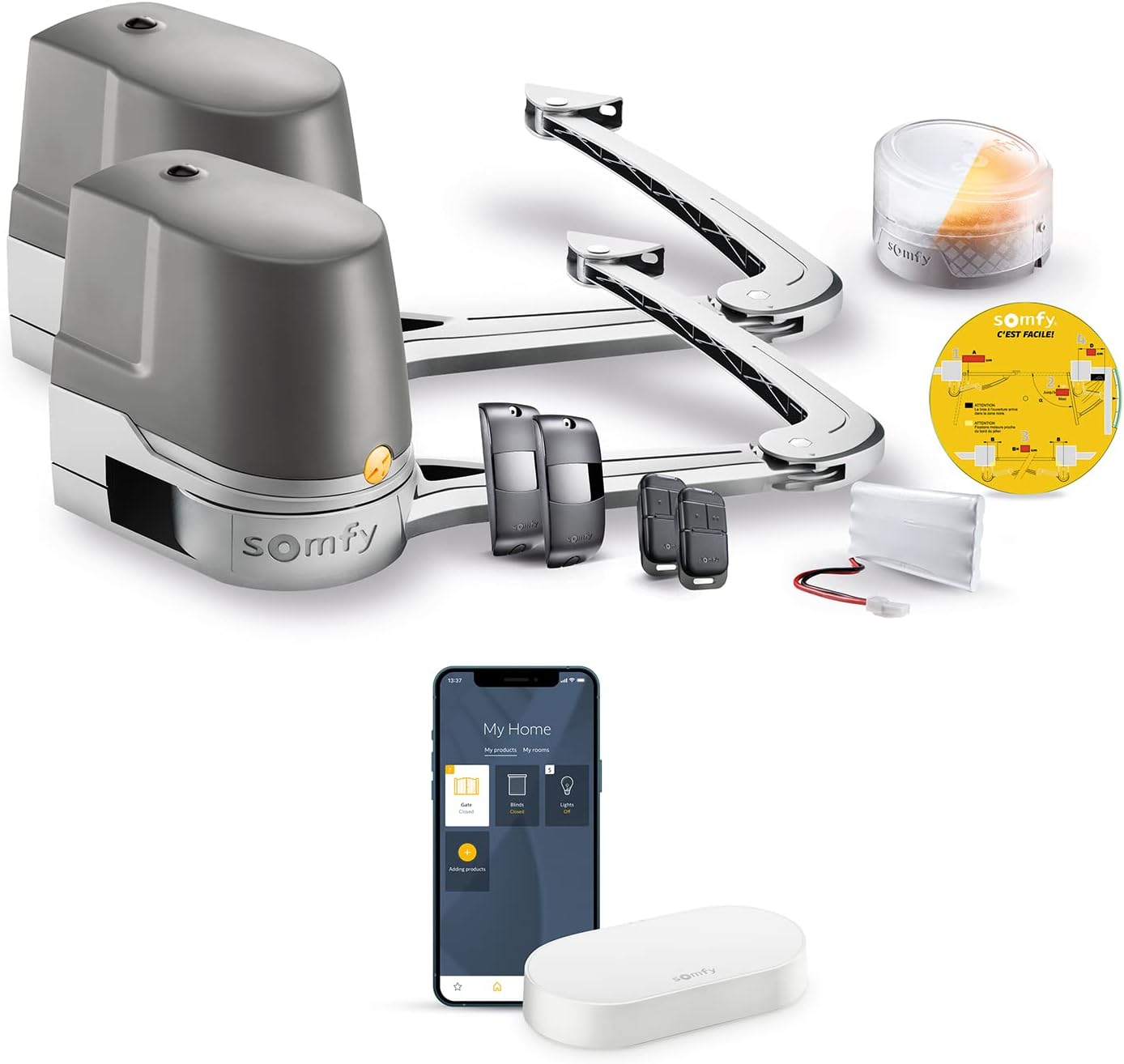 Motorisation portail battant bras connecté ouverture rapide compatible assistants vocaux