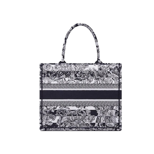 MEDIUM DIOR BOOK TOTE Navy Blue Toile de Jouy Stripes Embroidery