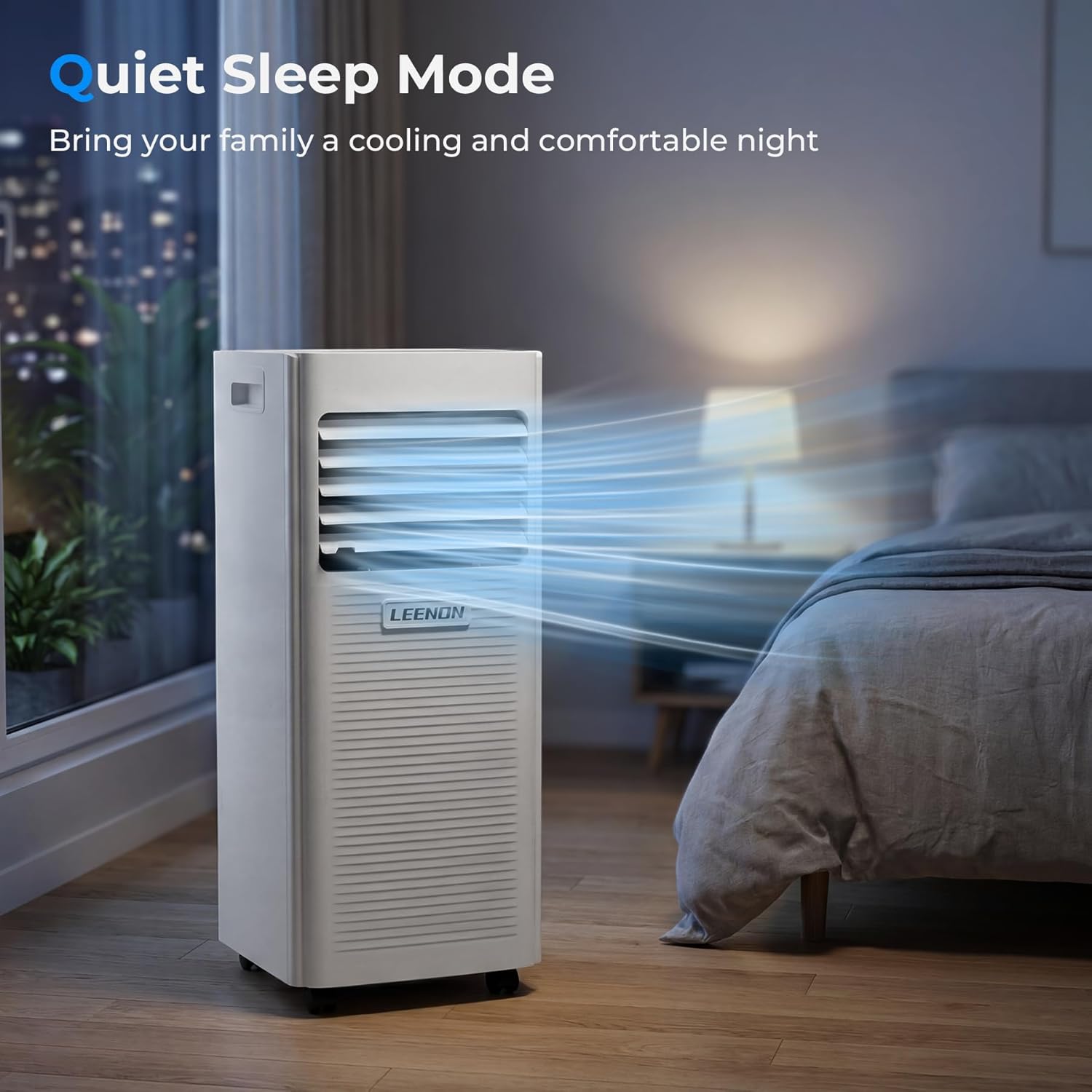 Climatiseur mobile 9000 BTU 4 en 1 déshumidificateur mode sommeil silencieux kit fenêtre télécommande 35 m²