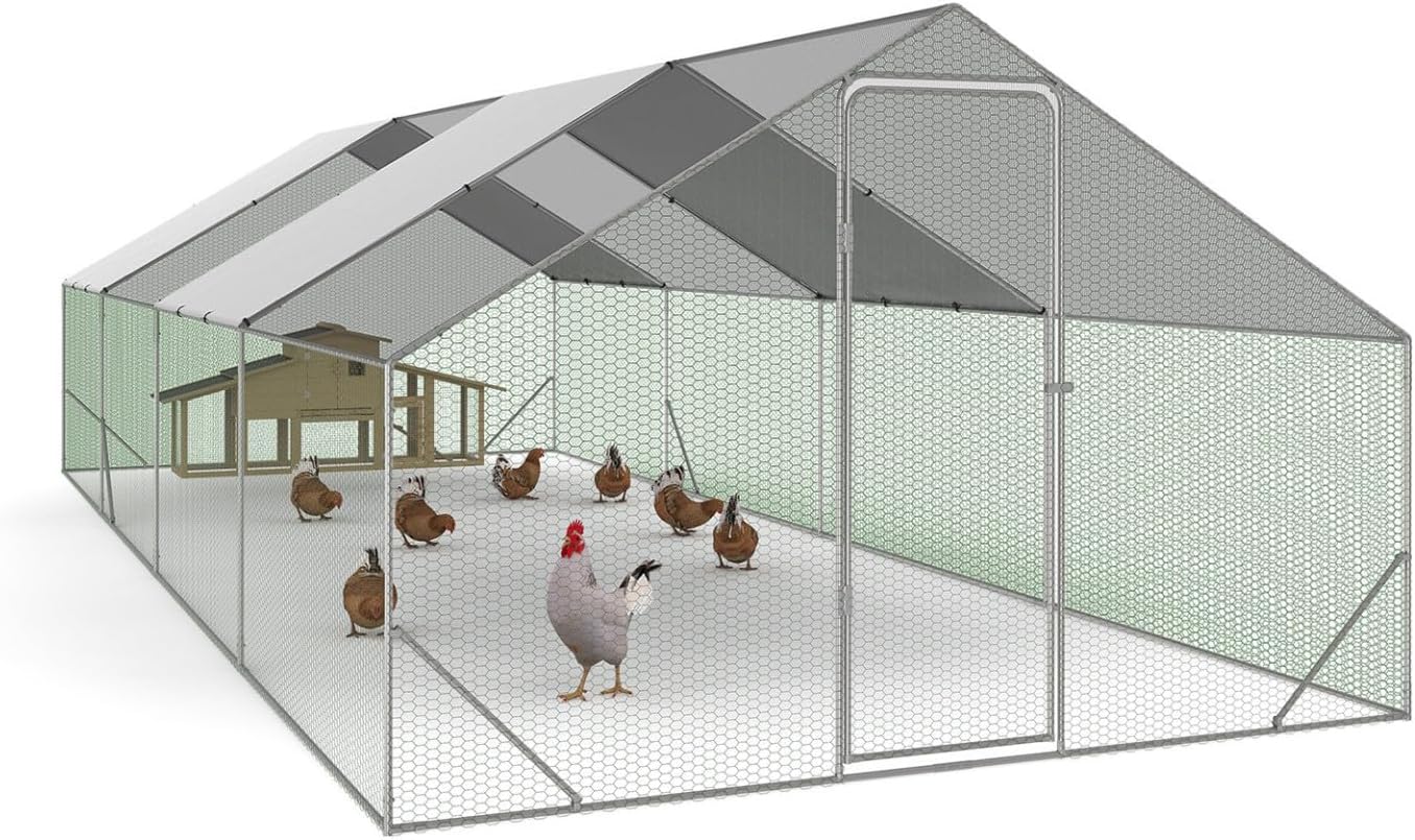 Enclos poulailler 24 m² parc grillagé 8 x 3 m acier galvanisé vert gris