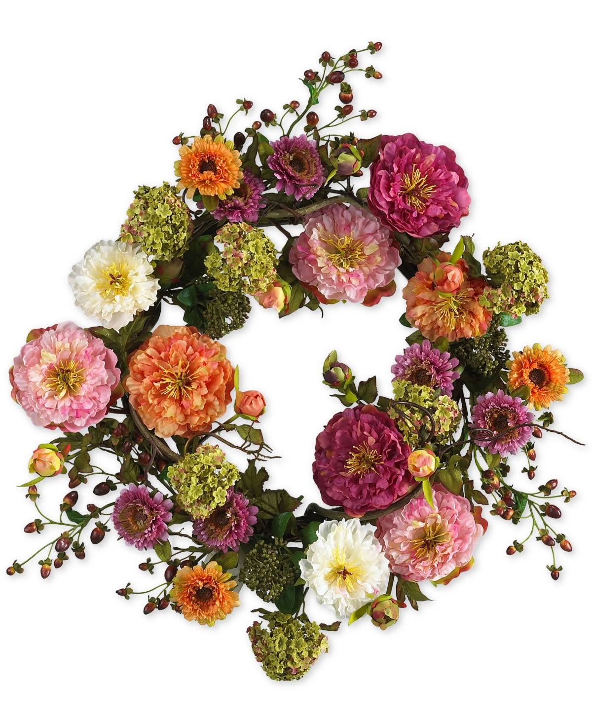 Nearly Natural 24-in. Peony Wreath - Mixed
