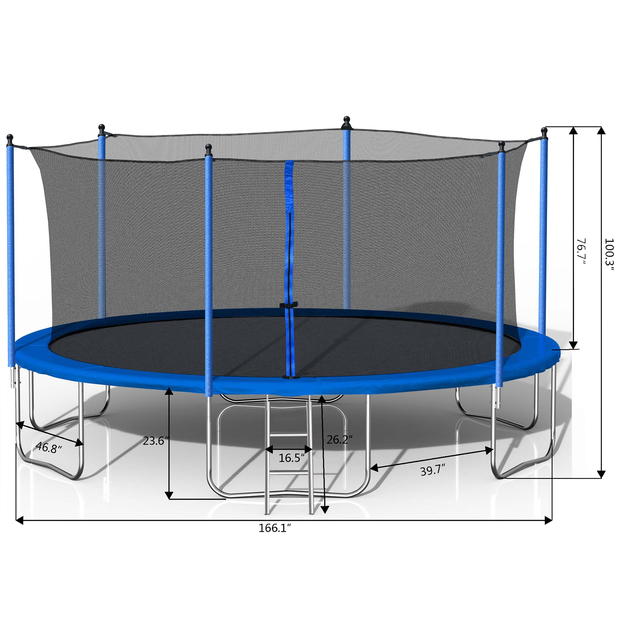14FT Outdoor Trampoline with Safety Enclosure, Steel Tube Frame, Ladder & Secure Net - Heavy Duty, Blue