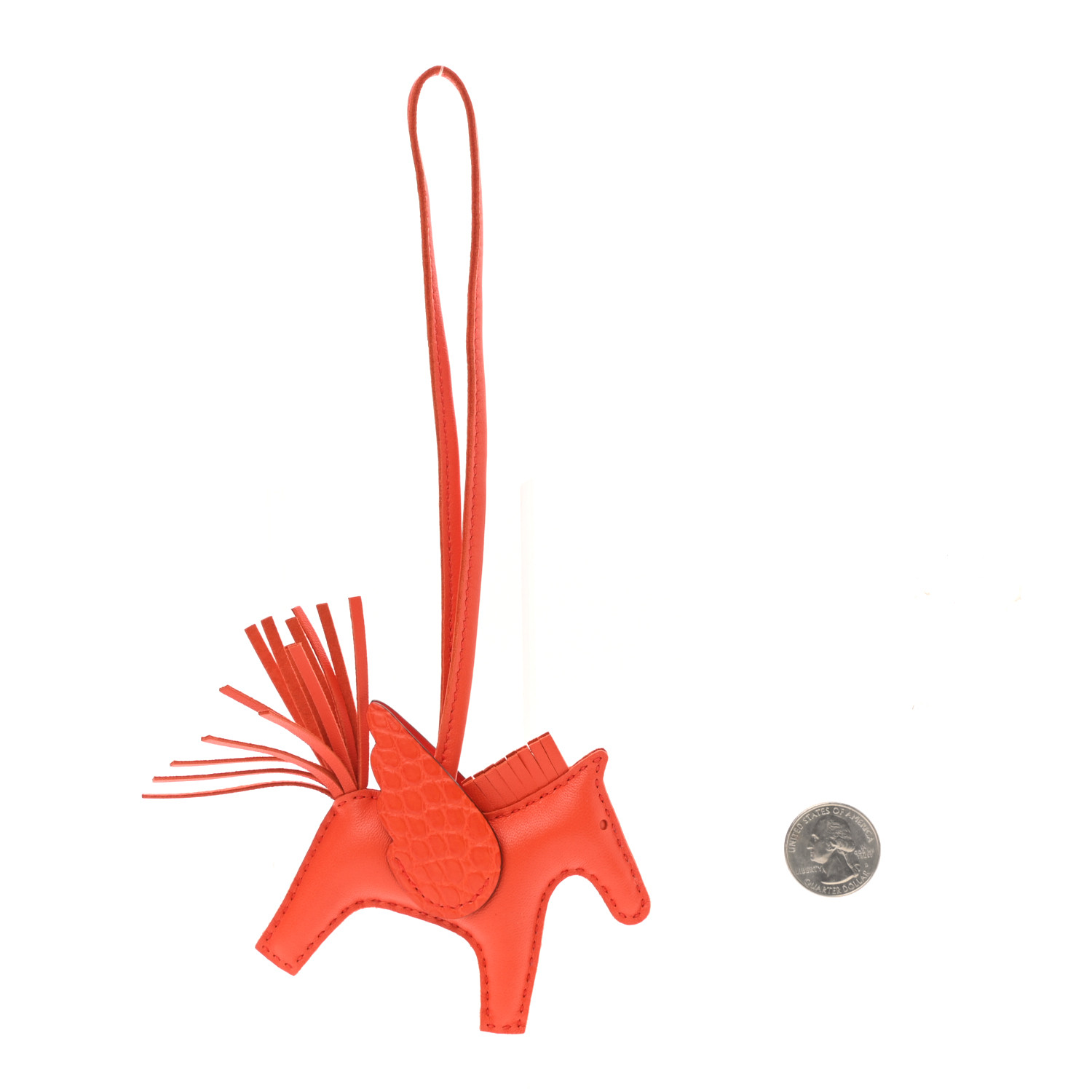 Hermes Milo Lambskin Matte Alligator Touch Grigri Rodeo Pegase Horse Bag Charm PM Orange Poppy Capucine