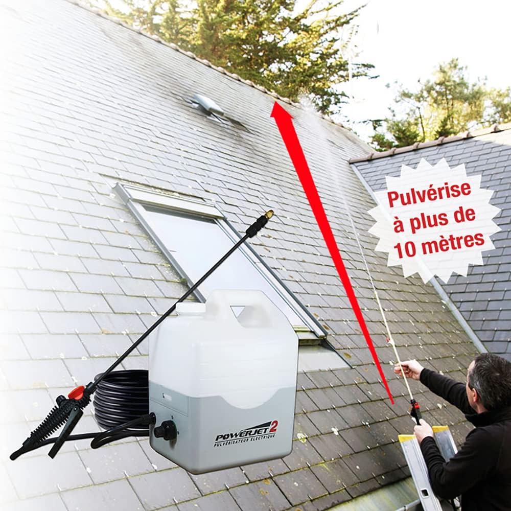 Pulvérisateur électrique PowerJet 2 12V portée 10 m autonomie 5 h pompe 55 bar lance carbone 15 m 7 buses aspiration externe