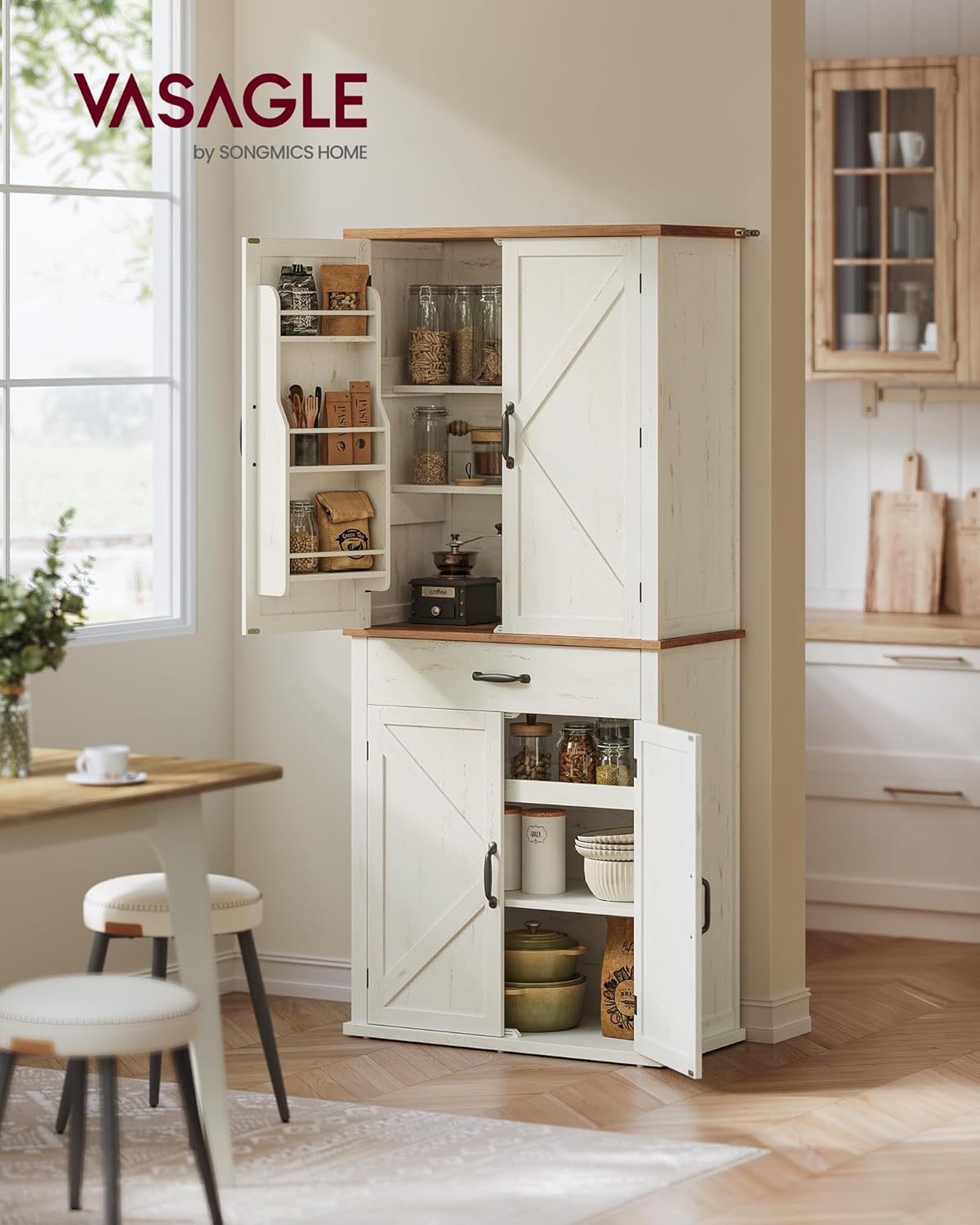 Buffet haut cuisine rangement armoire vaisselier 1786 mm tiroir placards étagères réglables BBK364W02