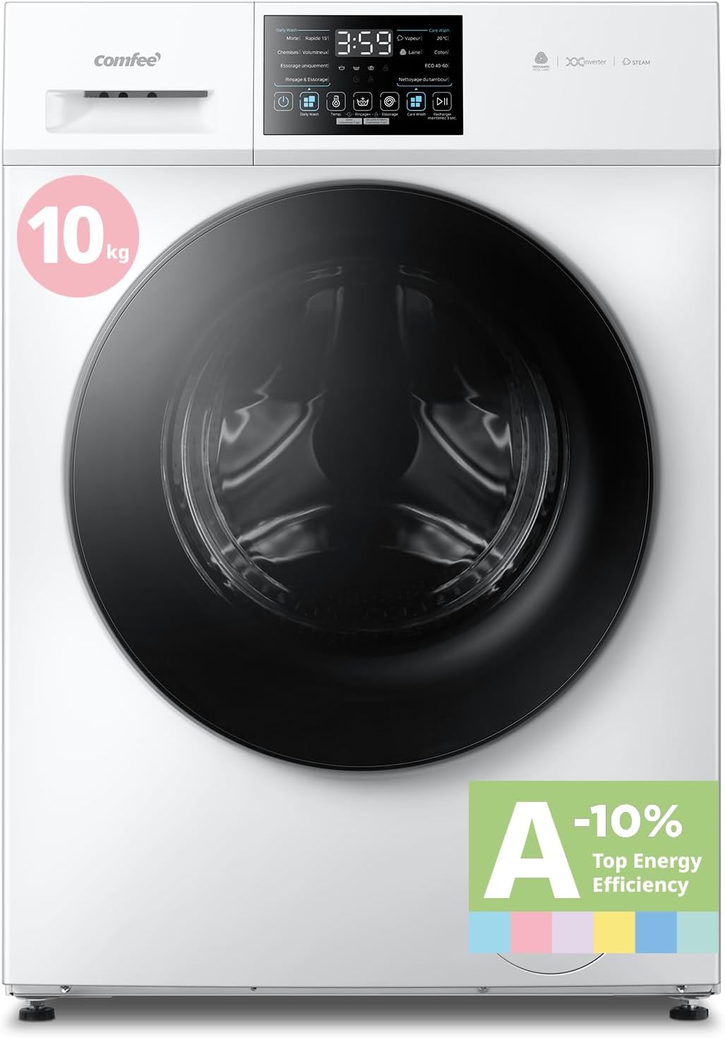 Lave linge autonome CFP03EW100W-FR 10 kg classe A-10% soin vapeur moteur BLDC Woolmark panneau tactile blanc