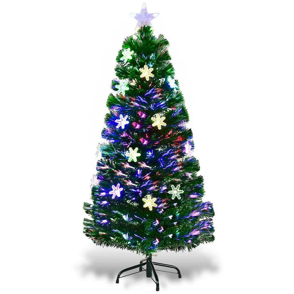 Costway 4ft Pre-Lit Fiber Optic Christmas Tree Multicolor Lights