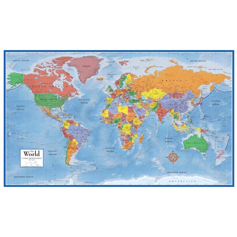 Swiftmaps World Premier Wall Map Poster Mural 24H x 36W Laminated