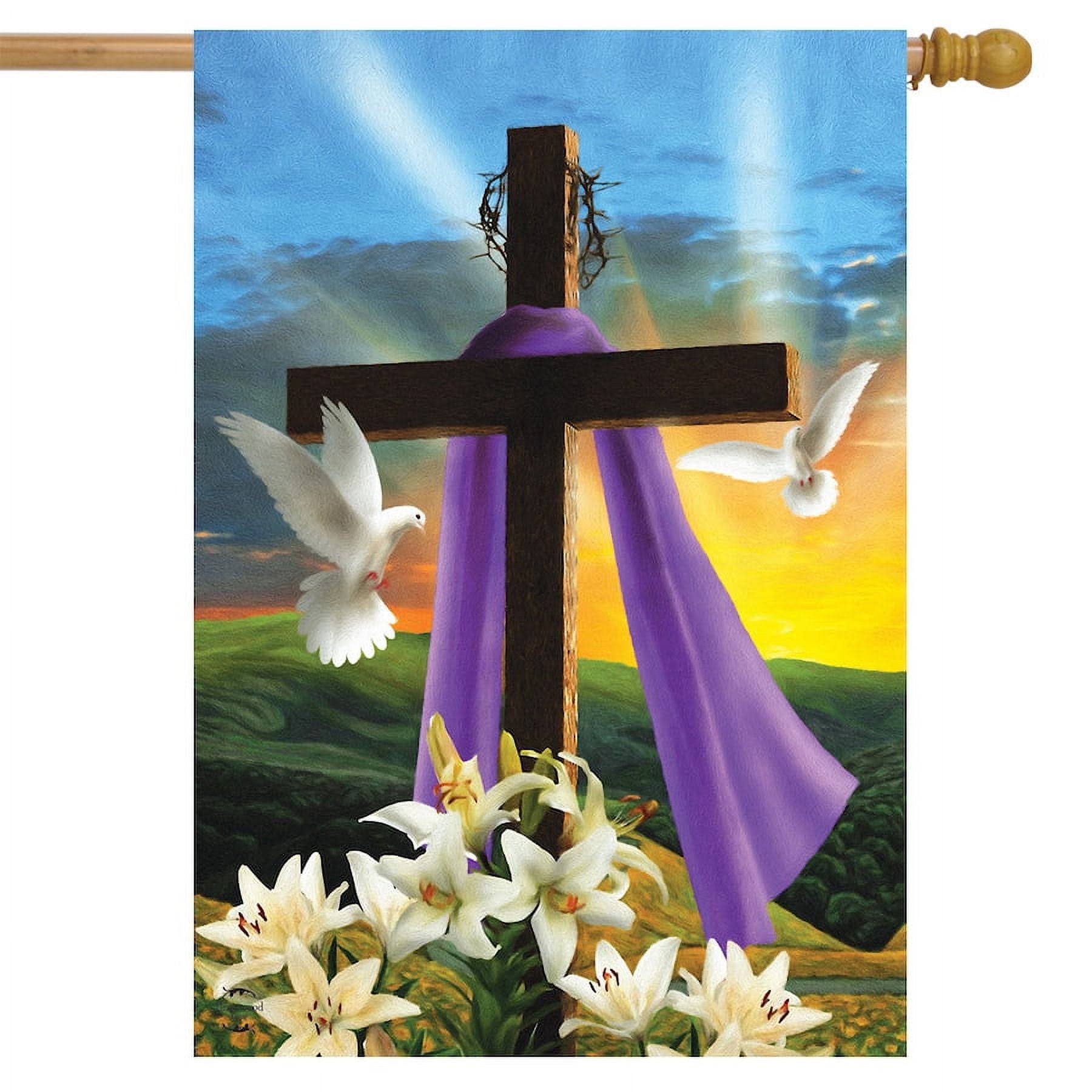 Easter Sunrise Religious House Flag Cross Doves Lilies 28