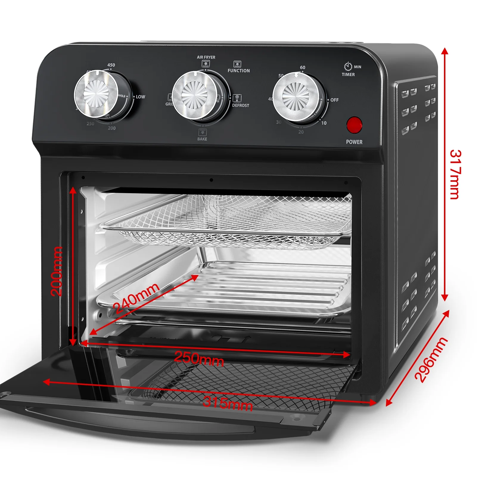 Plumchef 12 Quart 4 Slices Air Fryer Convection Toaster Oven, 1500W, 4 Cooking Modes, 7 in 1 Multifunction with Roast, Bake, Grill, Broil, Toast, Dehydrate, Defrost, Stainless Stee