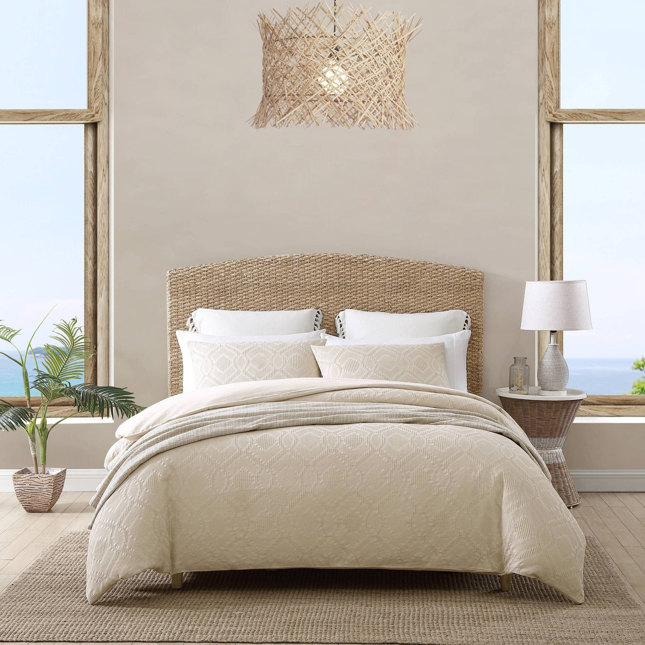 Tommy Bahama Textured Waffle Cotton Comforter Set - Beige - King