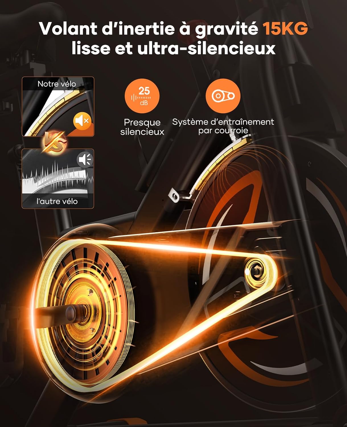 Vélo appartement magnétique connecté app résistance réglable silencieux capacité 160kg