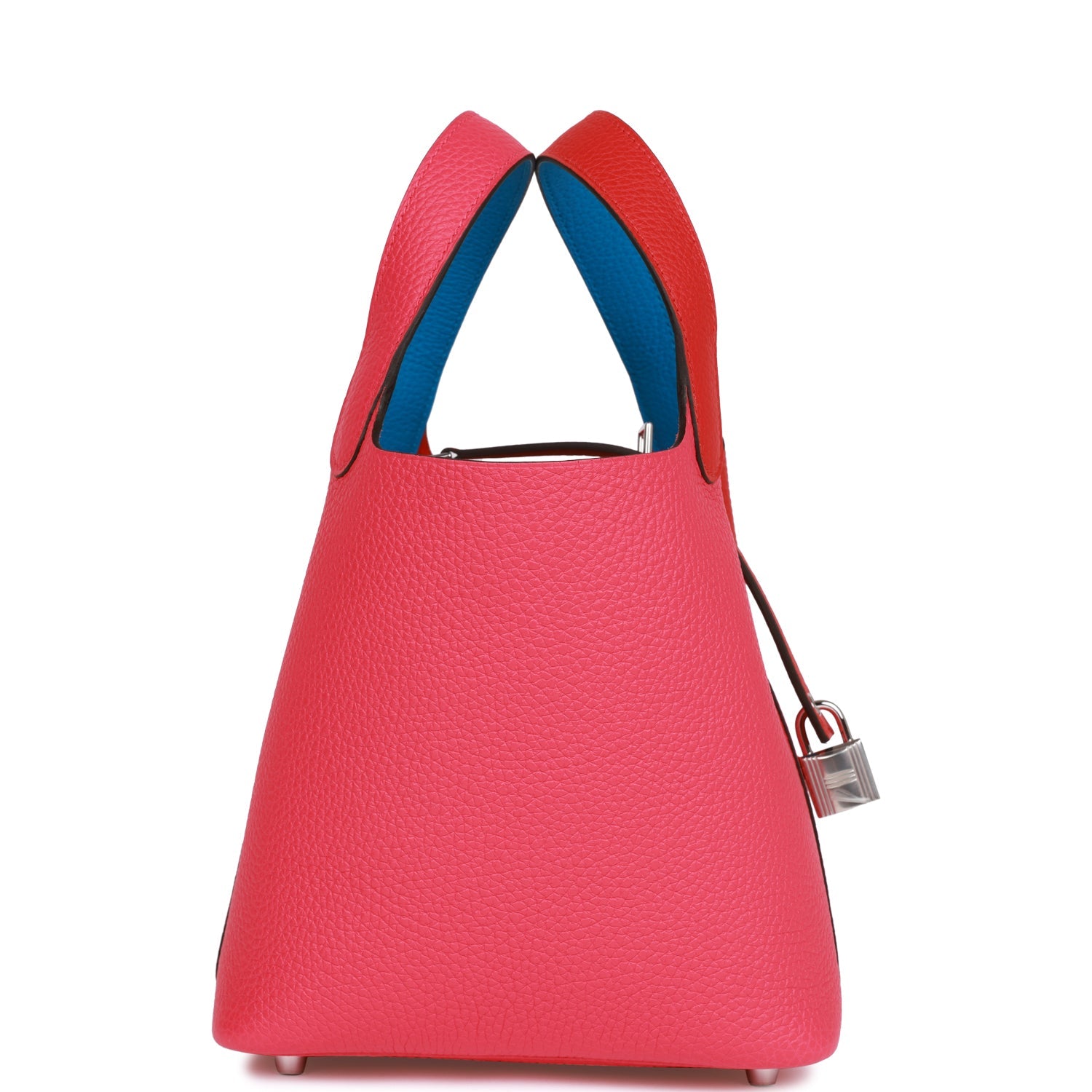 Hermes Picotin Lock 18 Casaque Rouge de Coeur. Rose Extreme and Bleu Zanzibar Clemence Palladium Hardware