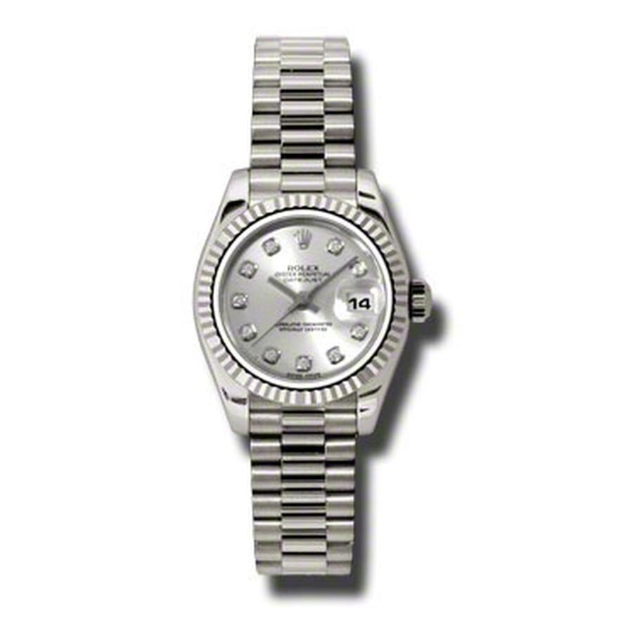 Rolex Lady-Datejust 26 Silver Dial 18K White Gold President Automatic Ladies Watch 179179SDP（Lifetime free warranty+90-days replacement service & Refund!.）