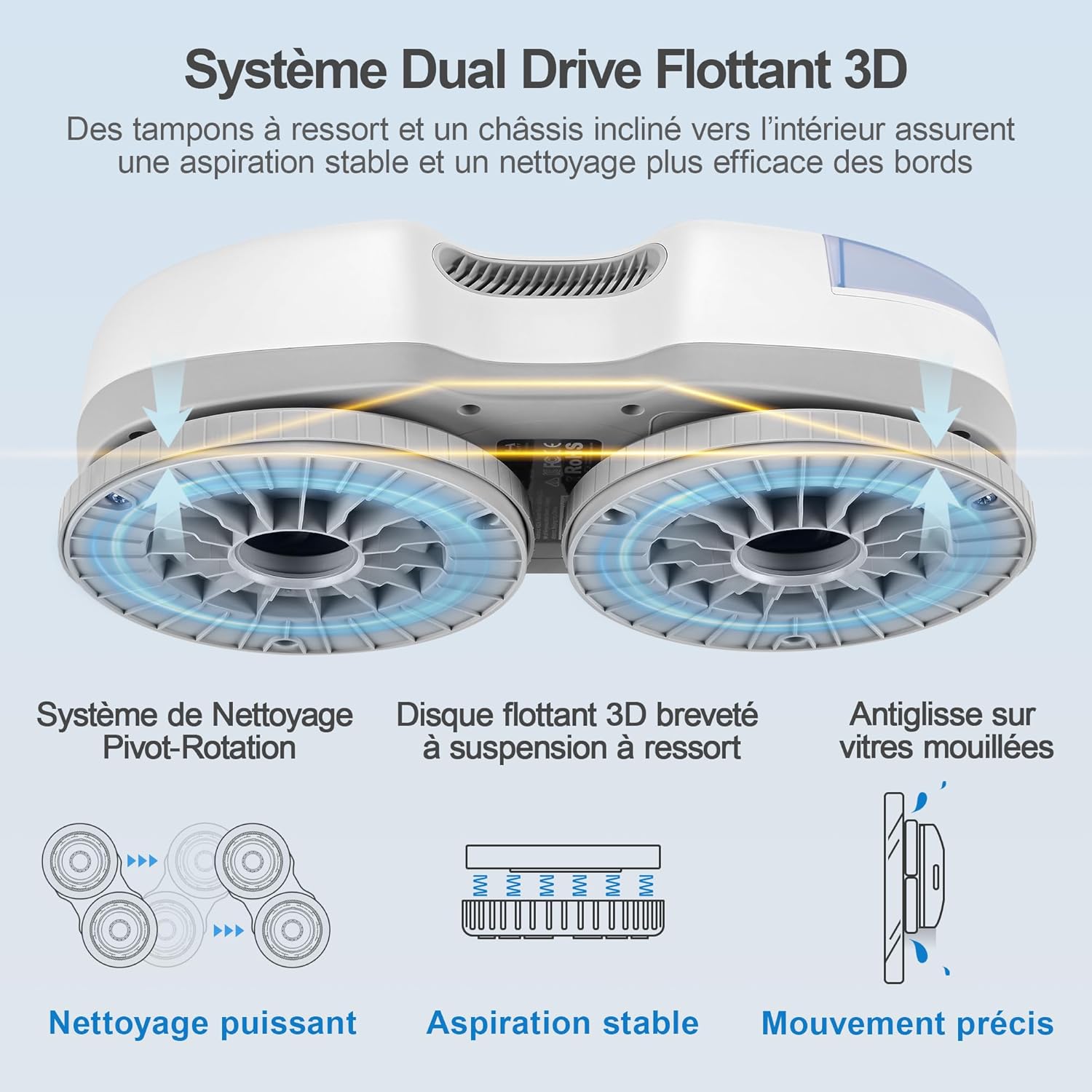 Robot nettoyeur vitres S7 5500Pa pulvérisation automatique châssis 3D flottant sécurité multiples télécommande