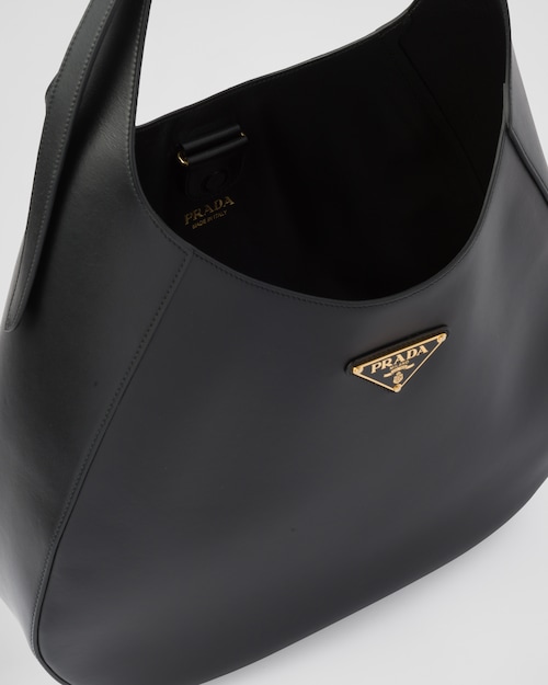 Prada Large leather shoulder bag with topstitching - Black