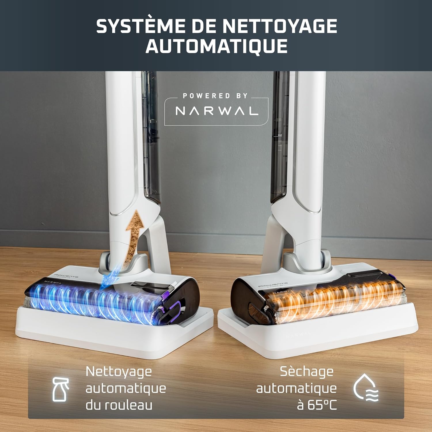 Aspirateur laveur X Clean 10 inclinable 180° auto nettoyage séchage 65°C 60 min tâches tenaces poils animaux blanc