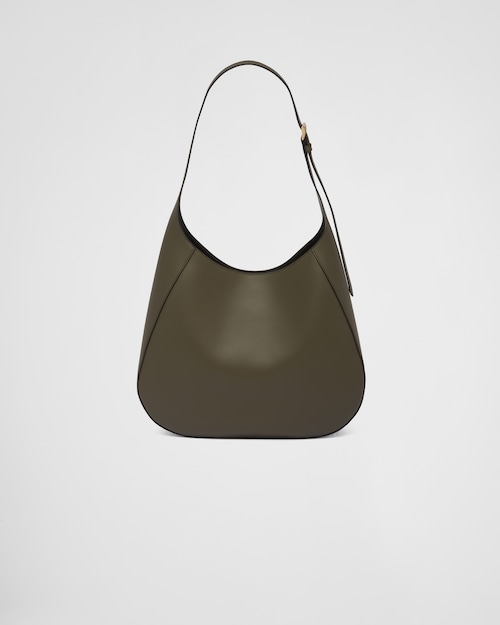 Prada Large leather shoulder bag with topstitching - Military Green/Black