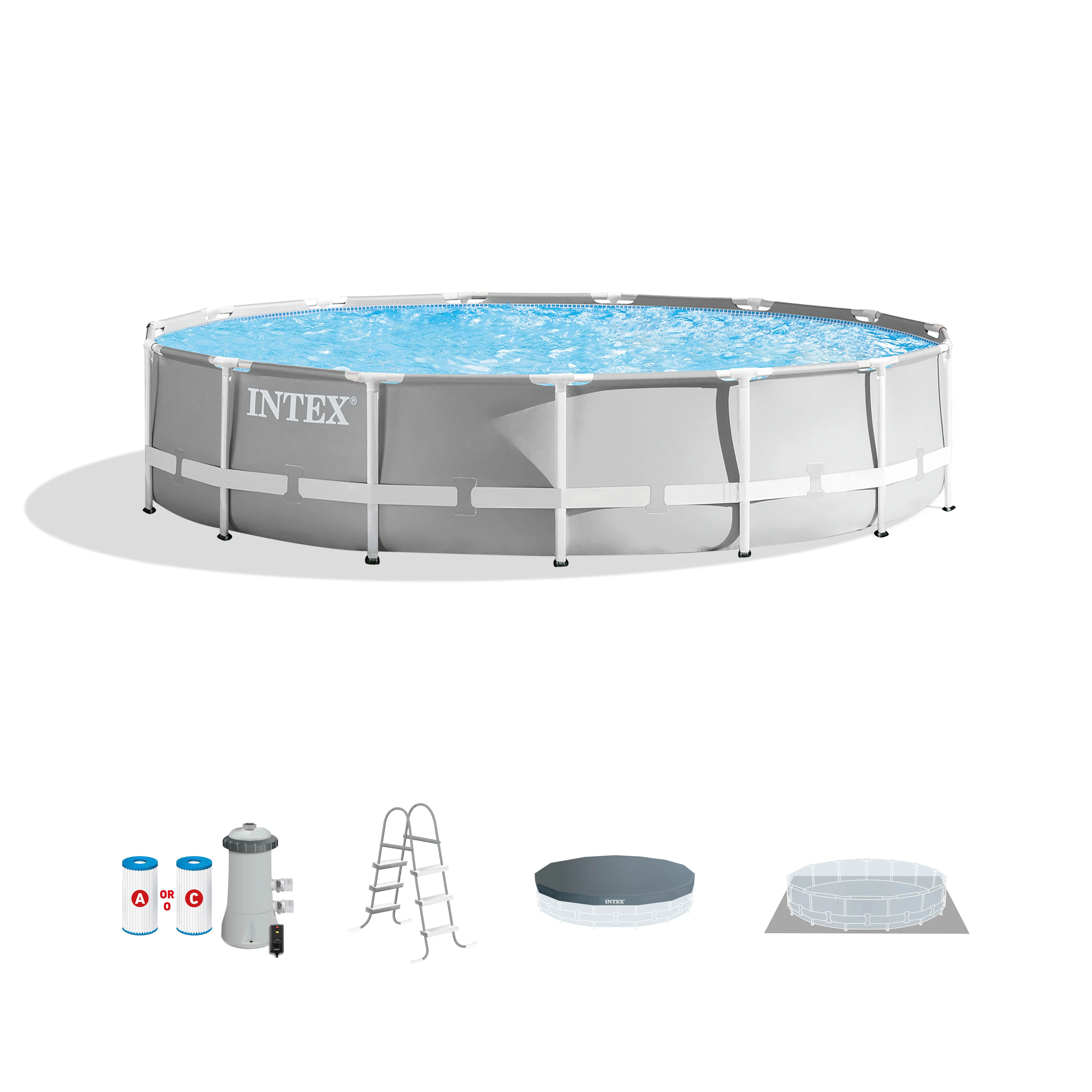 Open Box Intex 15 Foot x 42 in Prism Frame Above Ground Swimming Pool Set