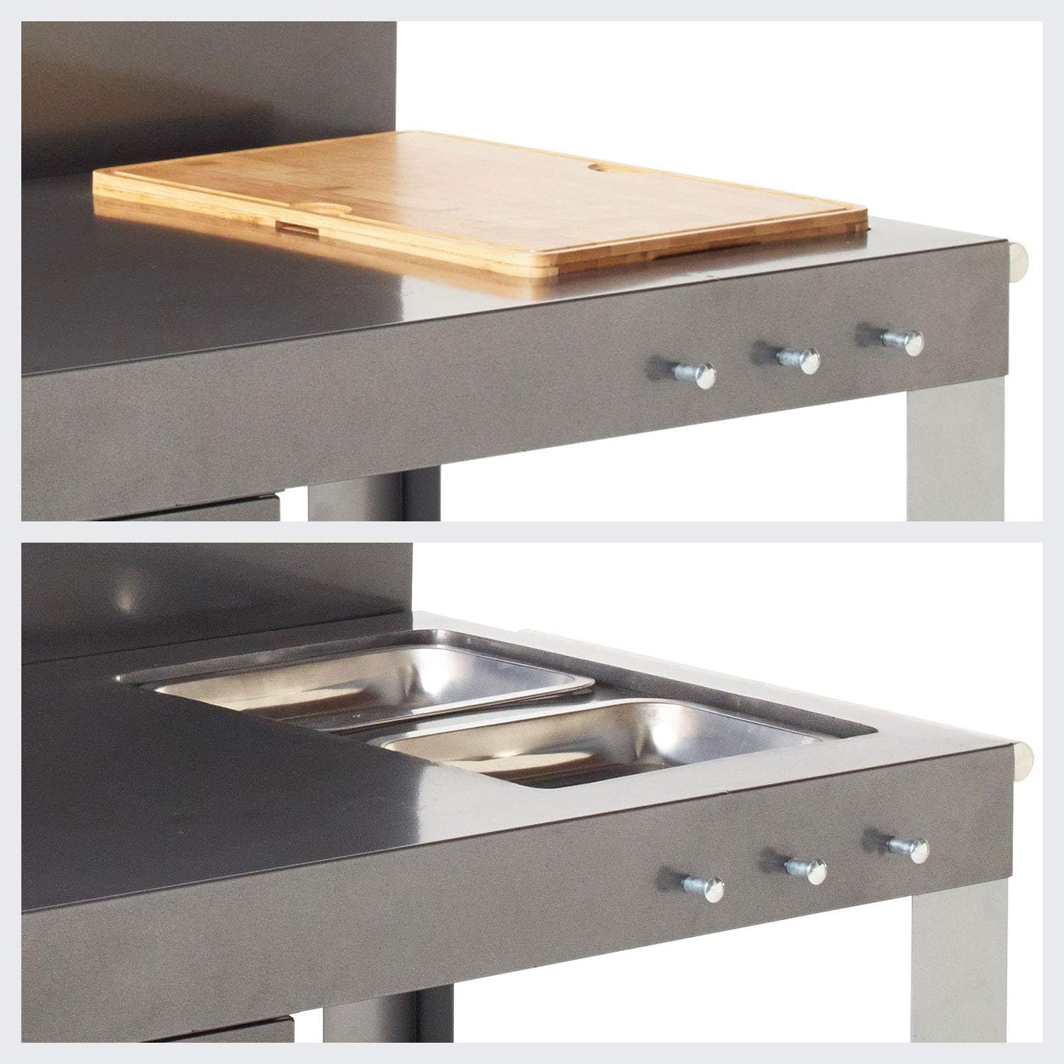 Desserte jardin Nova 110 chariot plan de travail roulettes support plancha barbecue noir gris