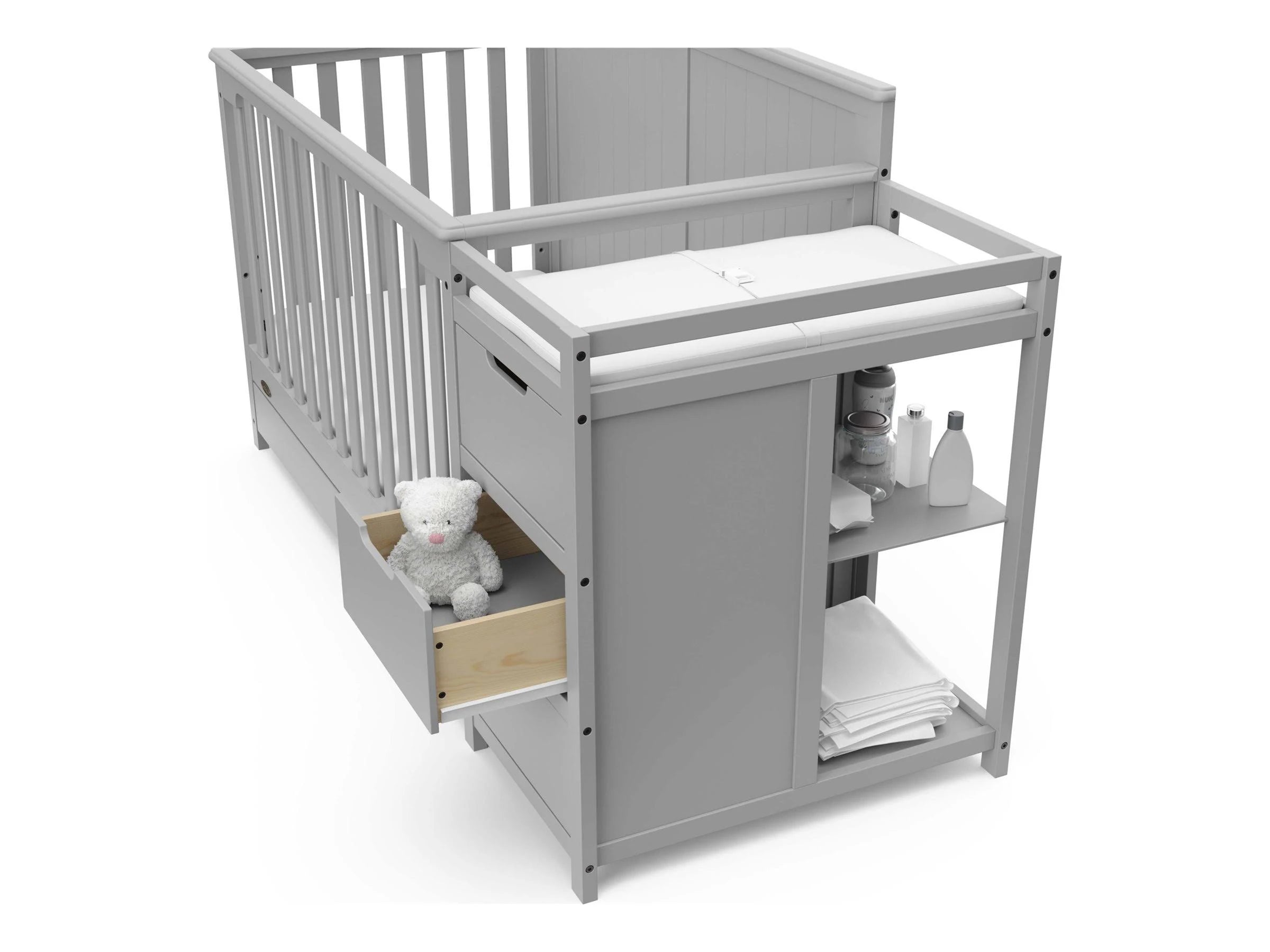 Graco Hadley 5-in-1 Convertible Crib and Changer with Drawer Pebble G - MadeInUSA