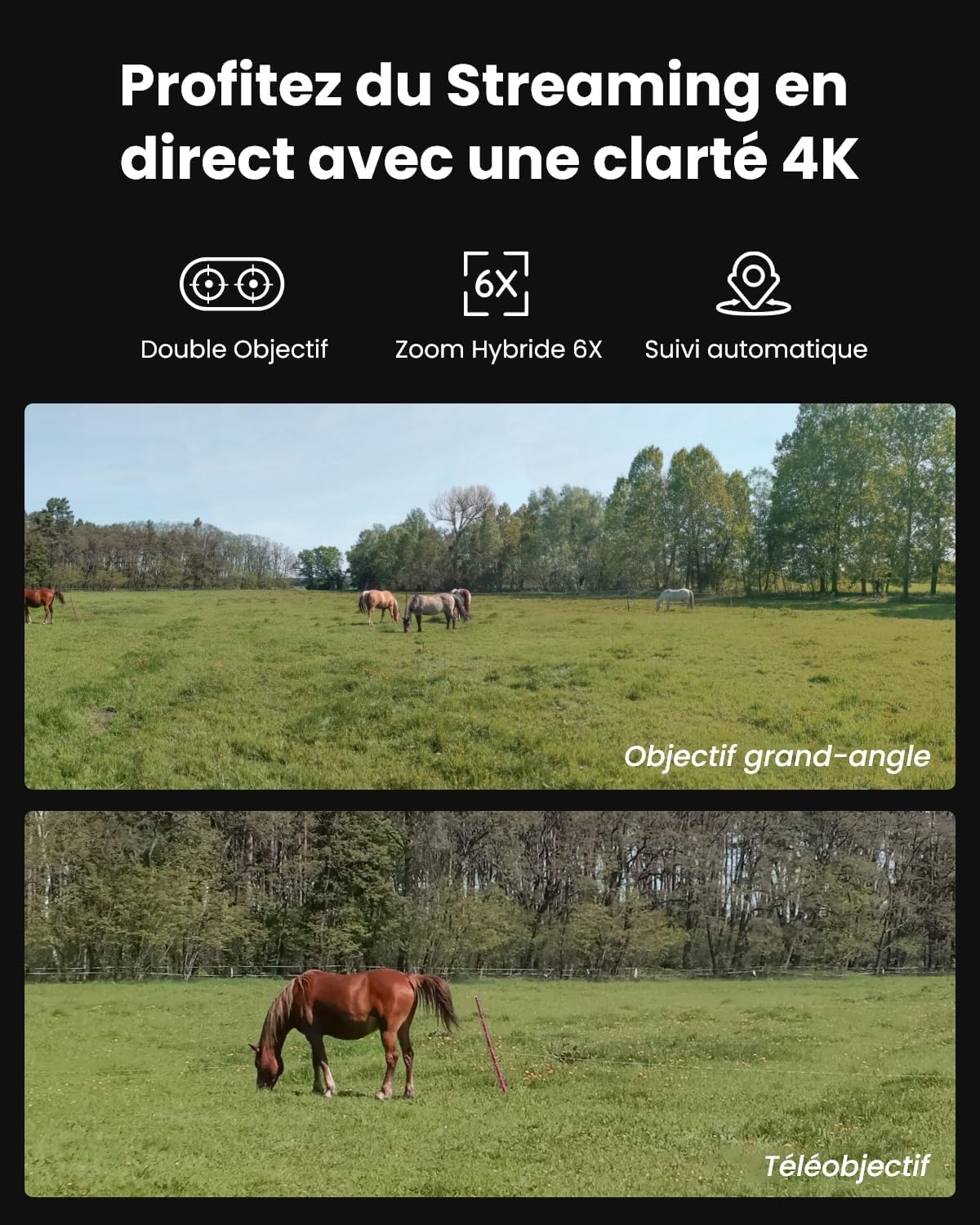 Caméra surveillance 4G LTE double objectif 4K SIM incluse PTZ suivi auto zoom hybride 6X IR sans lueur panneau solaire