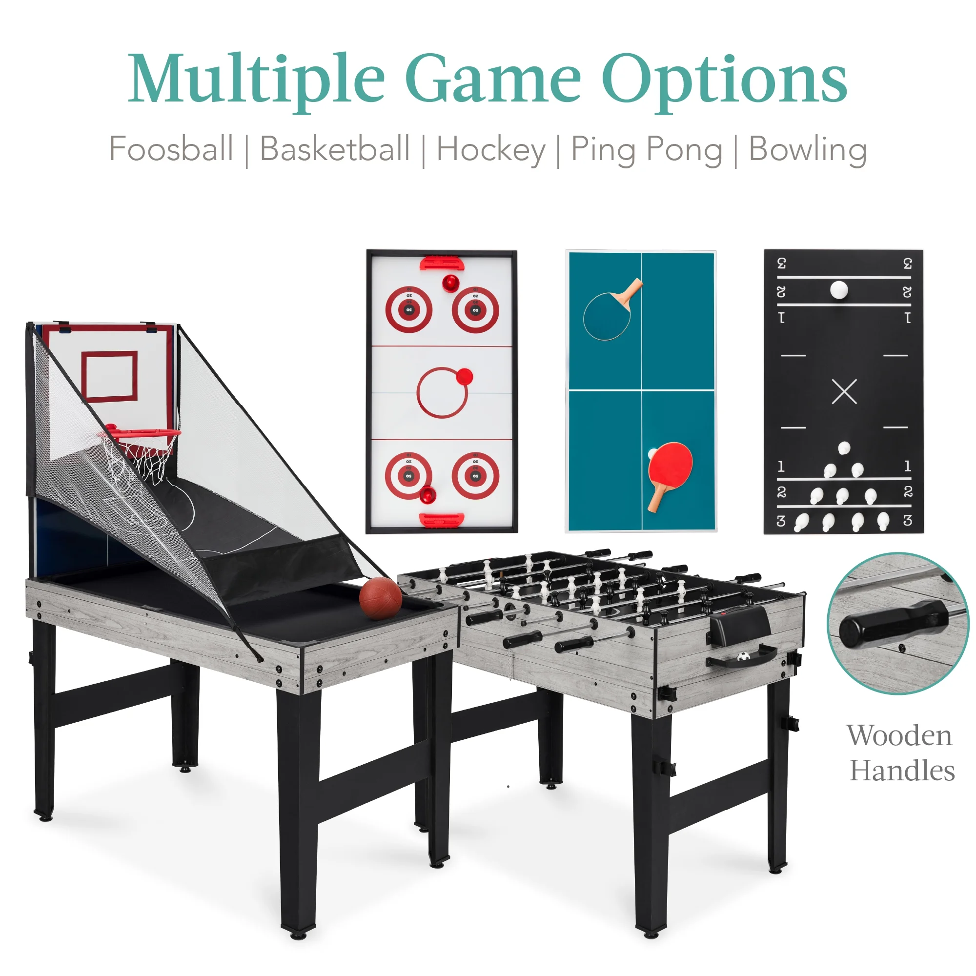 Best Choice Products 13 - in - 1 Combo Game Table Set W/ Ping Pong, Foosball, Basketball, Hockey, Archery - Natural