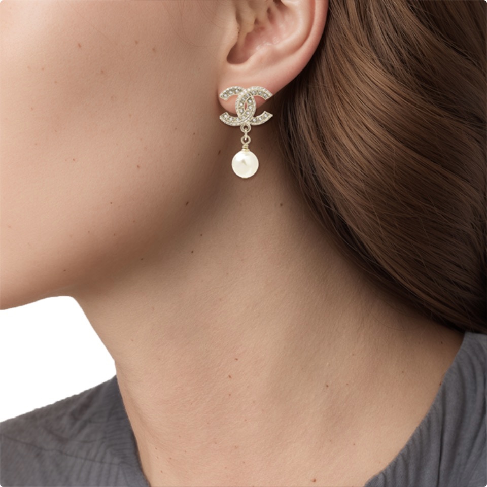 Chanel gold double C pearl earrings