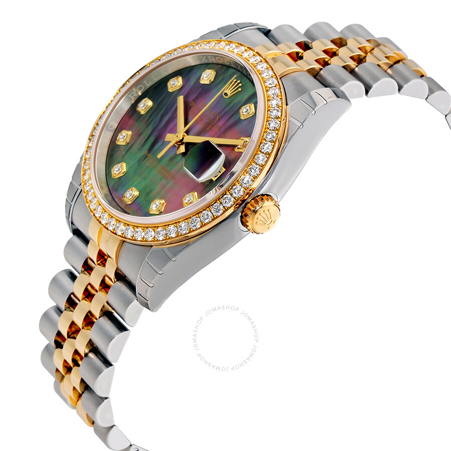 Rolex Datejust Black Mother of Pearl Dial Automatic Ladies 18 Carat Yellow Gold and Stainless Steel Watch 116243BKMDJ（Lifetime free warranty+90-days replacement service & Refund!.）