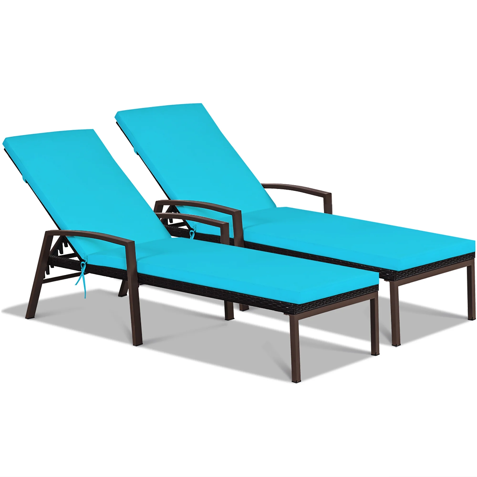 Costway 2PCS Patio Rattan Lounge Chair Chaise Recliner Back Adjustable Cushioned Red