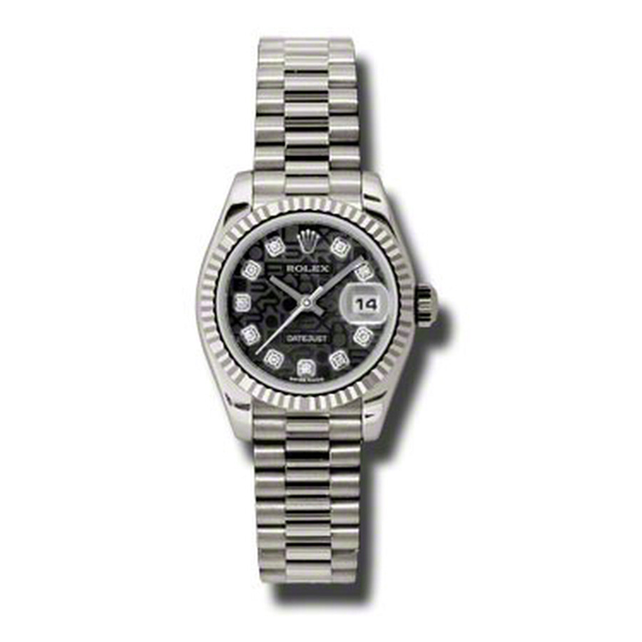Rolex Lady-Datejust 26 Black Dial 18K White Gold President Automatic Ladies Watch 179179BKJDP（Lifetime free warranty+90-days replacement service & Refund!.）