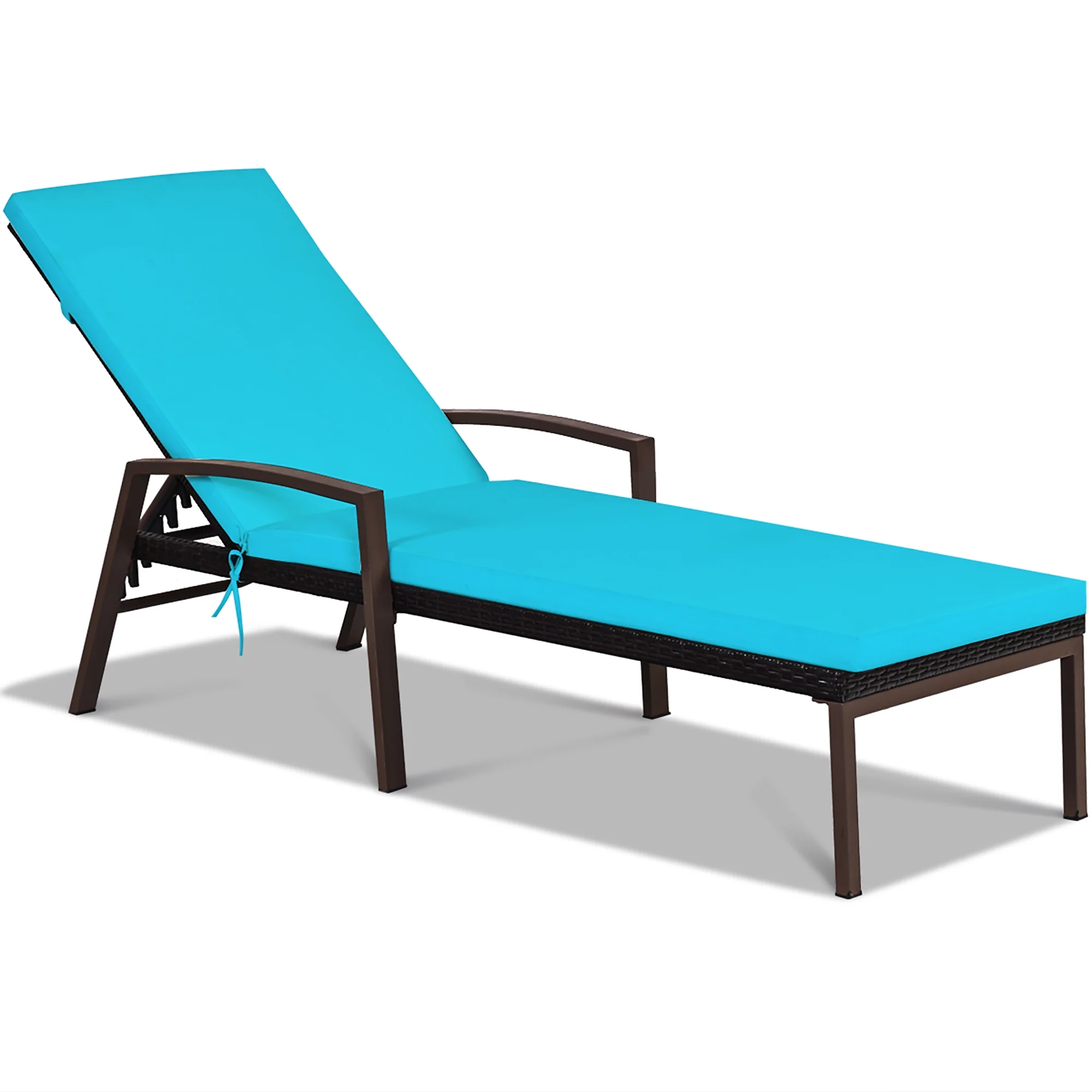 Costway 2PCS Patio Rattan Lounge Chair Chaise Recliner Back Adjustable Cushioned Red