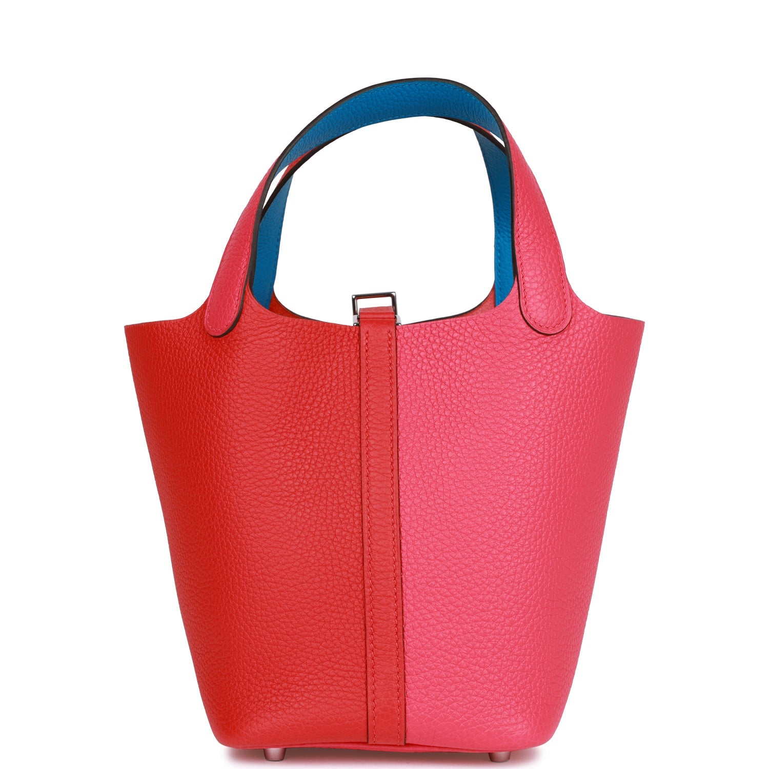 Hermes Picotin Lock 18 Casaque Rouge de Coeur. Rose Extreme and Bleu Zanzibar Clemence Palladium Hardware