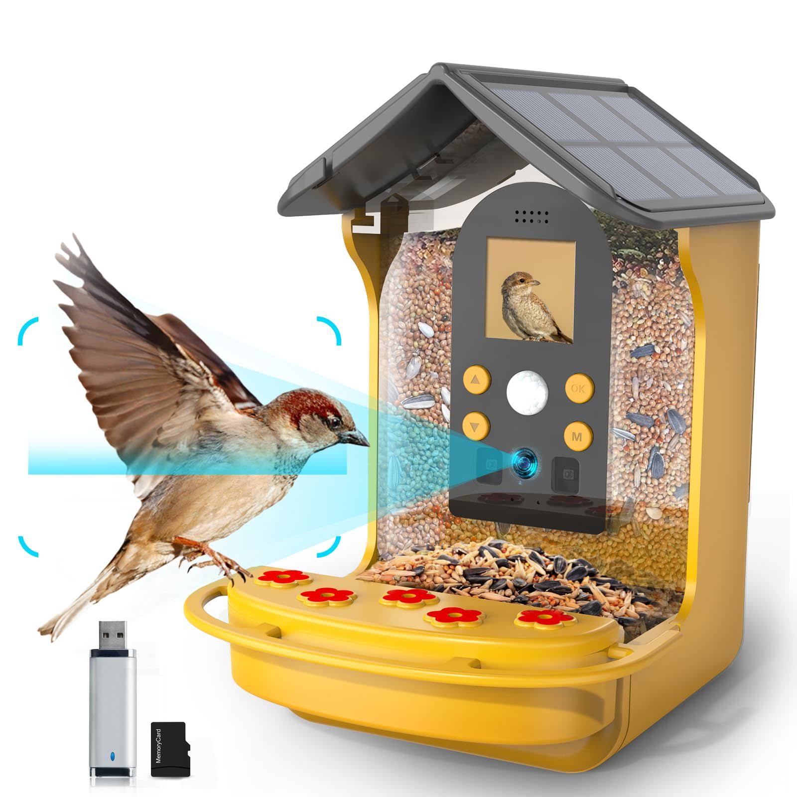 Bird Feeder with Camera Solar Powered, 1080p HD Smart Bird Feeder Camera Auto Capture Bird Videos & Motion Detection, Color Night Vision Video Bird