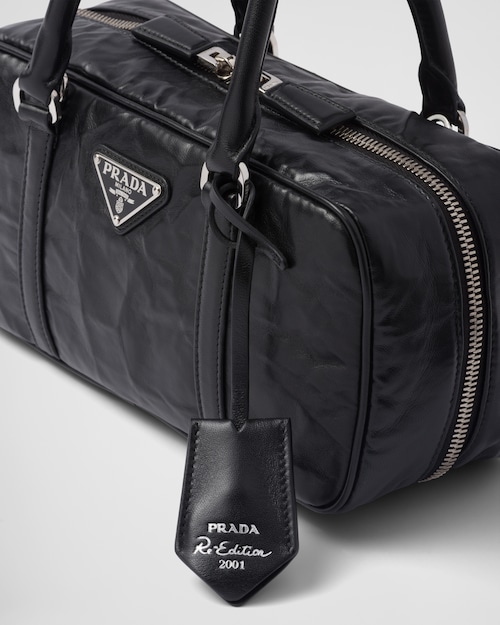 Prada Small antique nappa leather top handle bag - Black
