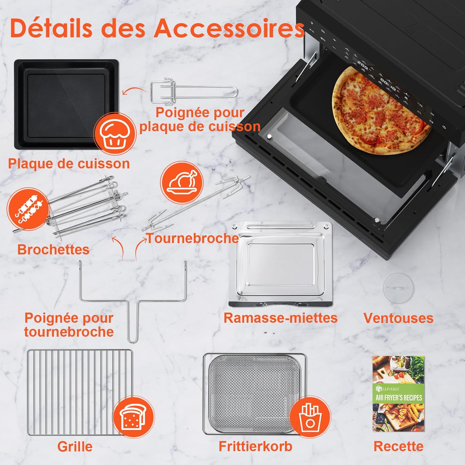Friteuse sans huile 30 L rôtissoire 20 programmes écran tactile LED